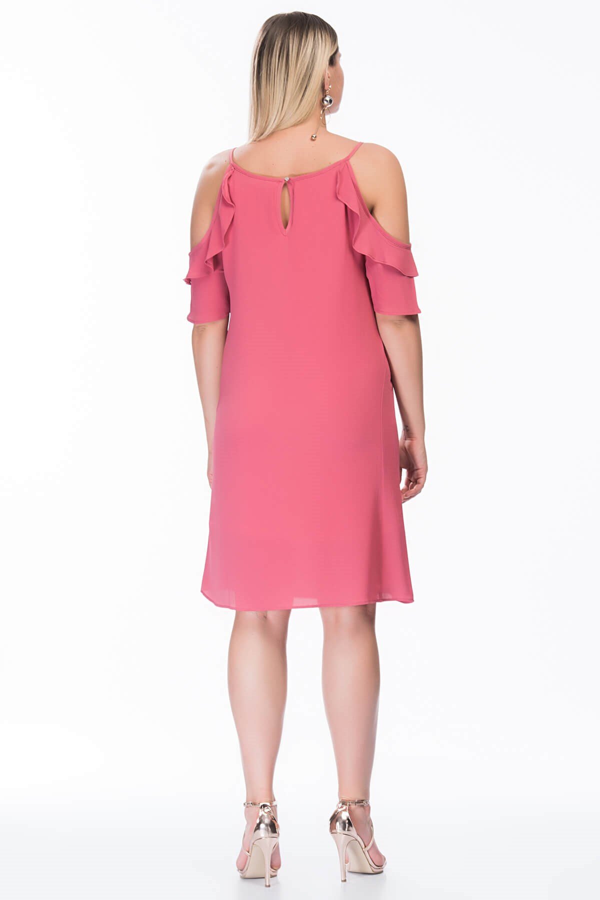 Myline-Kolları Pencerelı Fırfırlı Elbise-Büyük Beden Günlük Elbiseler-23833