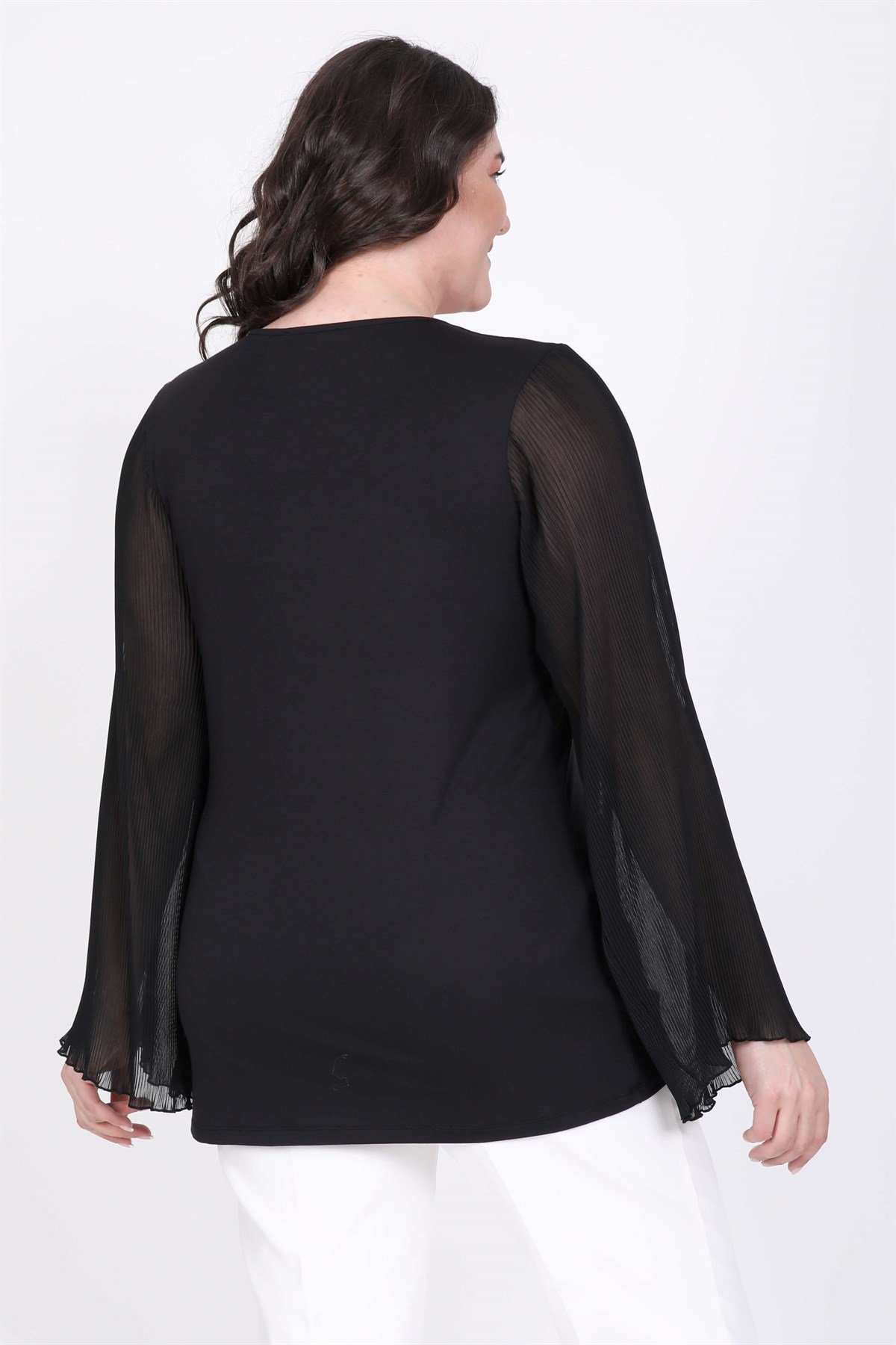 Myline-Kolları Piliseli Bluz-Büyük Beden Bluz-35194