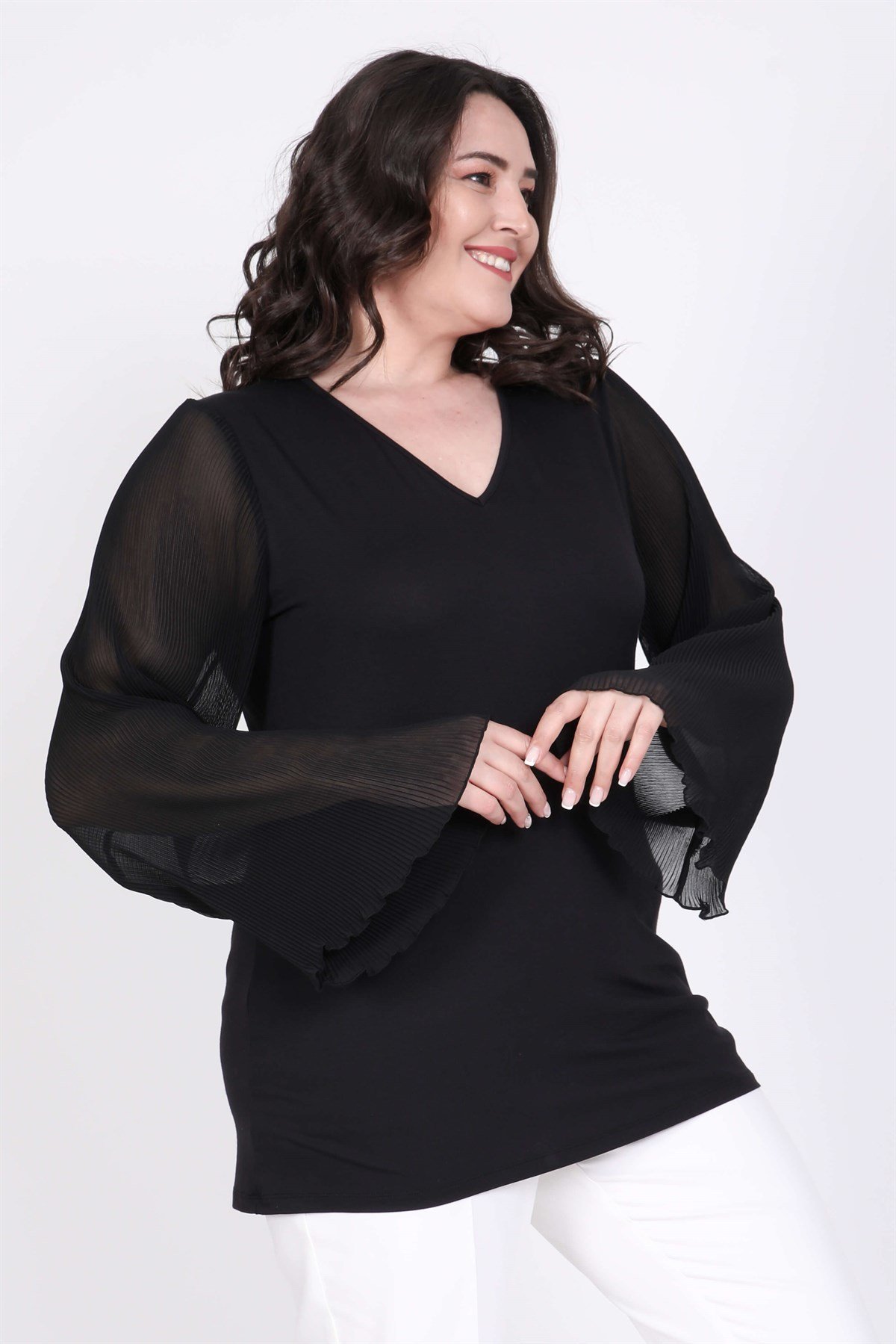 Myline-Kolları Piliseli Bluz-Büyük Beden Bluz-35194