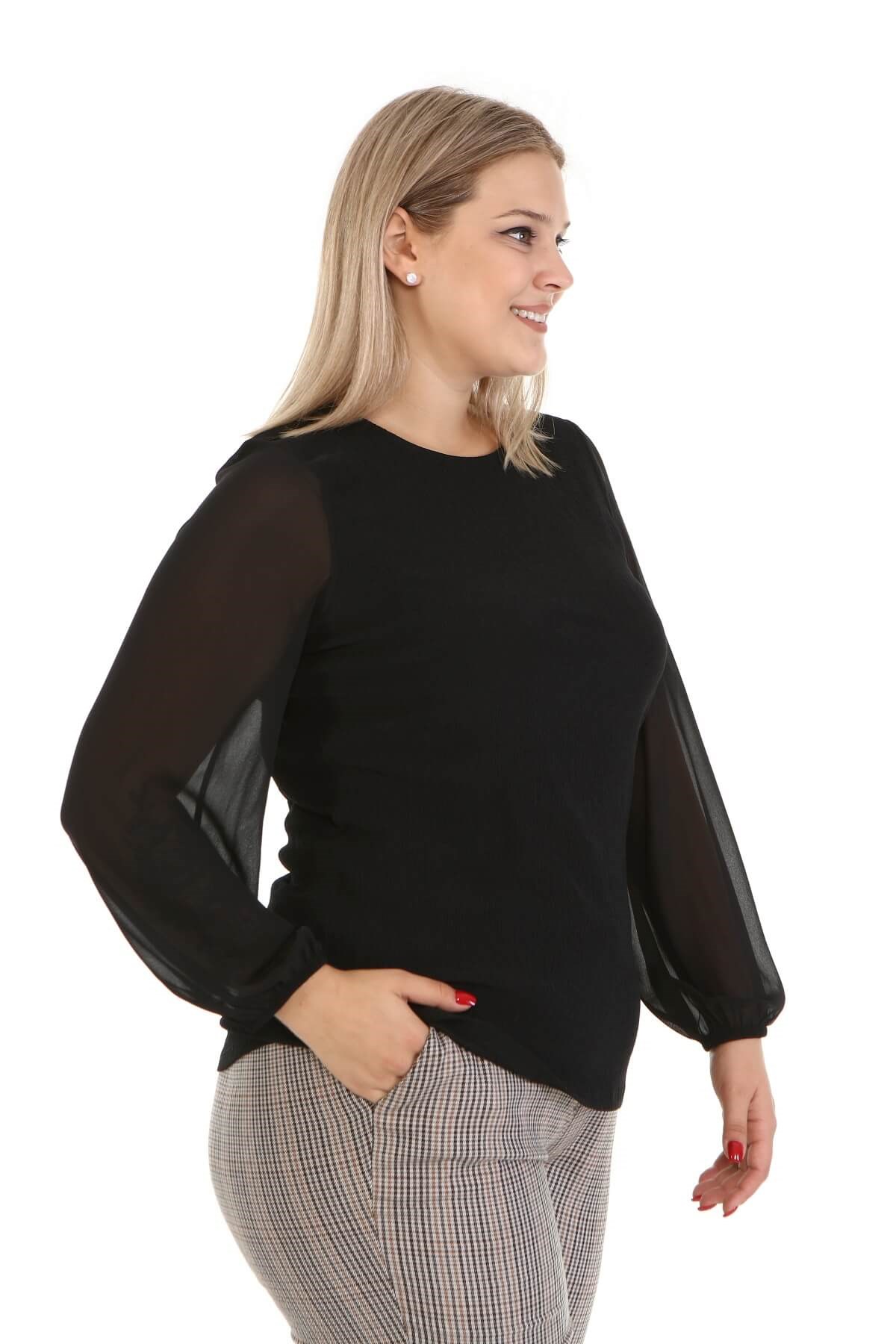 Myline-Kolları Şifon Örme Bluz-Büyük Beden Bluz-67058