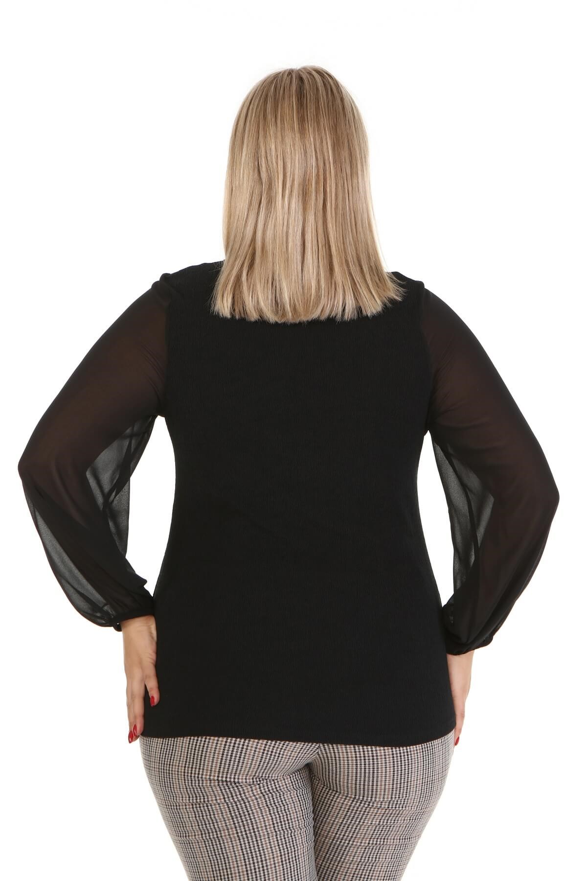 Myline-Kolları Şifon Örme Bluz-Büyük Beden Bluz-67058