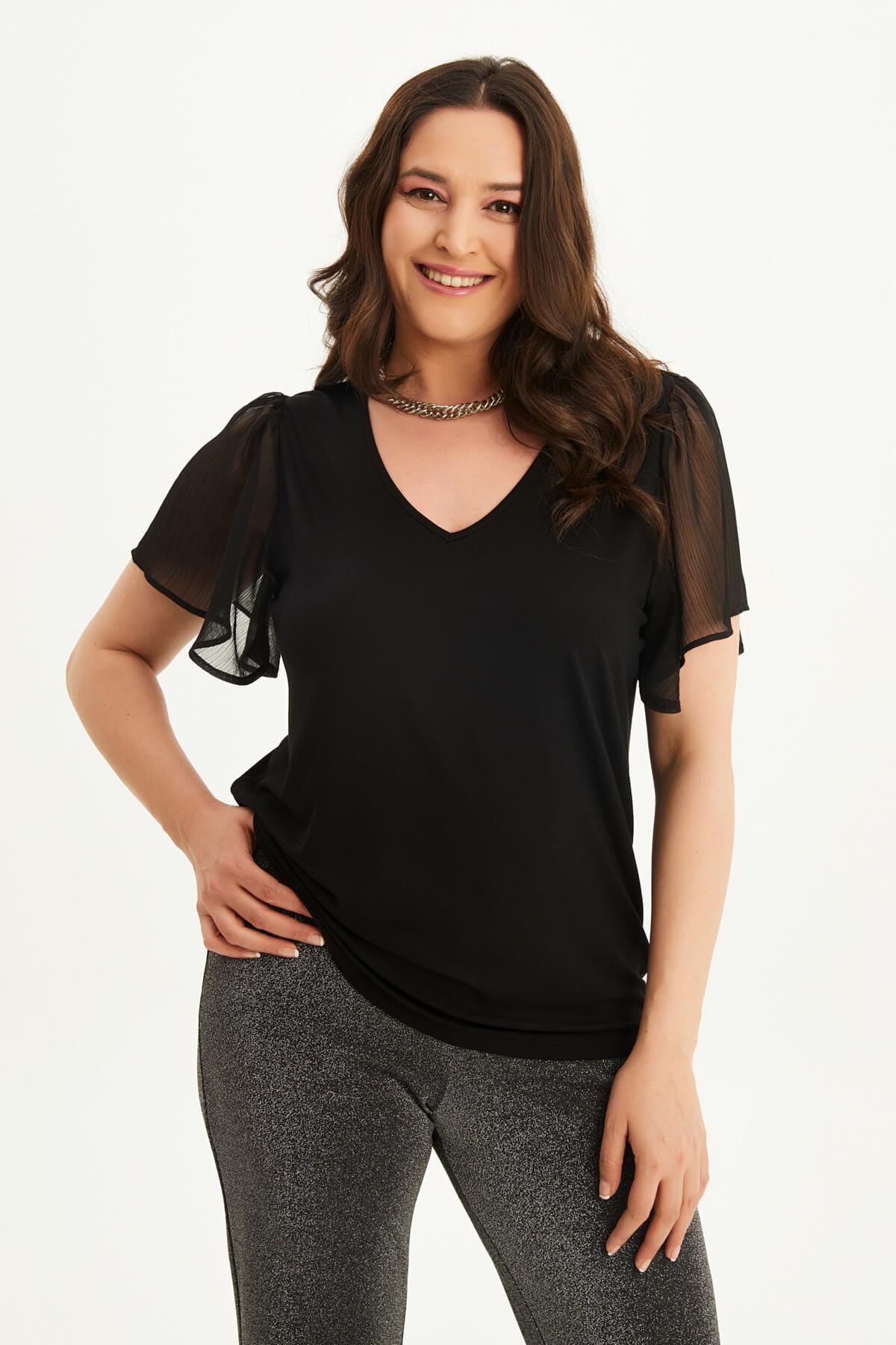 Kolları Şifon Penye Tişört 