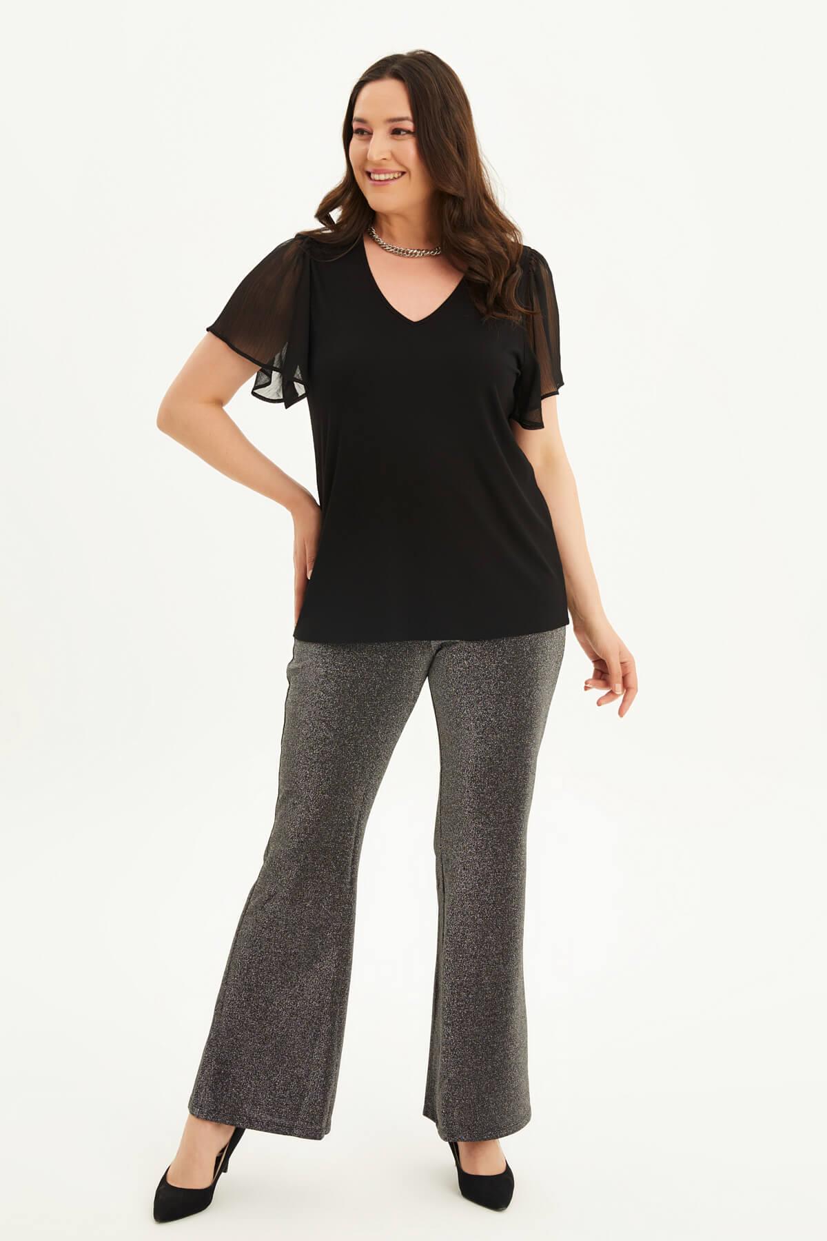 Myline-Kolları Şifon Penye Tişört-Büyük Beden Tişört-118432