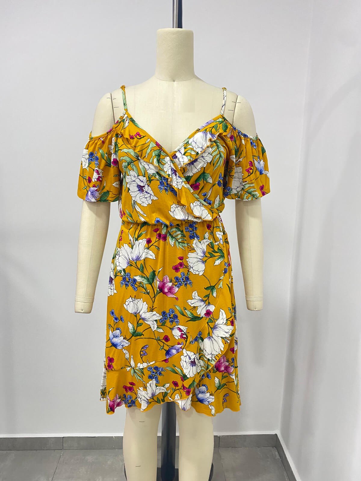 Myline-Kolları Volanlı Askılı Penye Elbise-Büyük Beden Outlet-66524