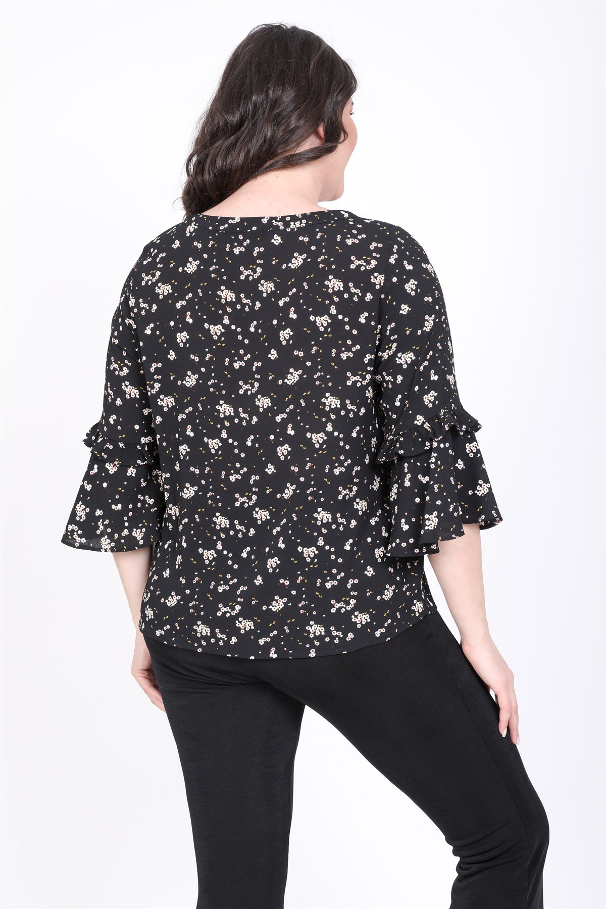 Myline-Kolları Volanlı Bluz-Büyük Beden Bluz-34644