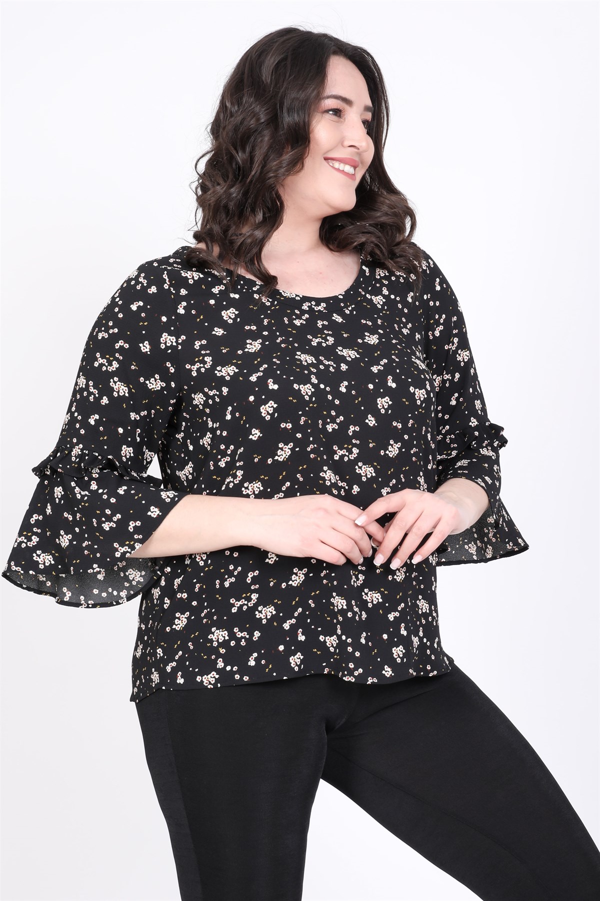 Myline-Kolları Volanlı Bluz-Büyük Beden Bluz-34644