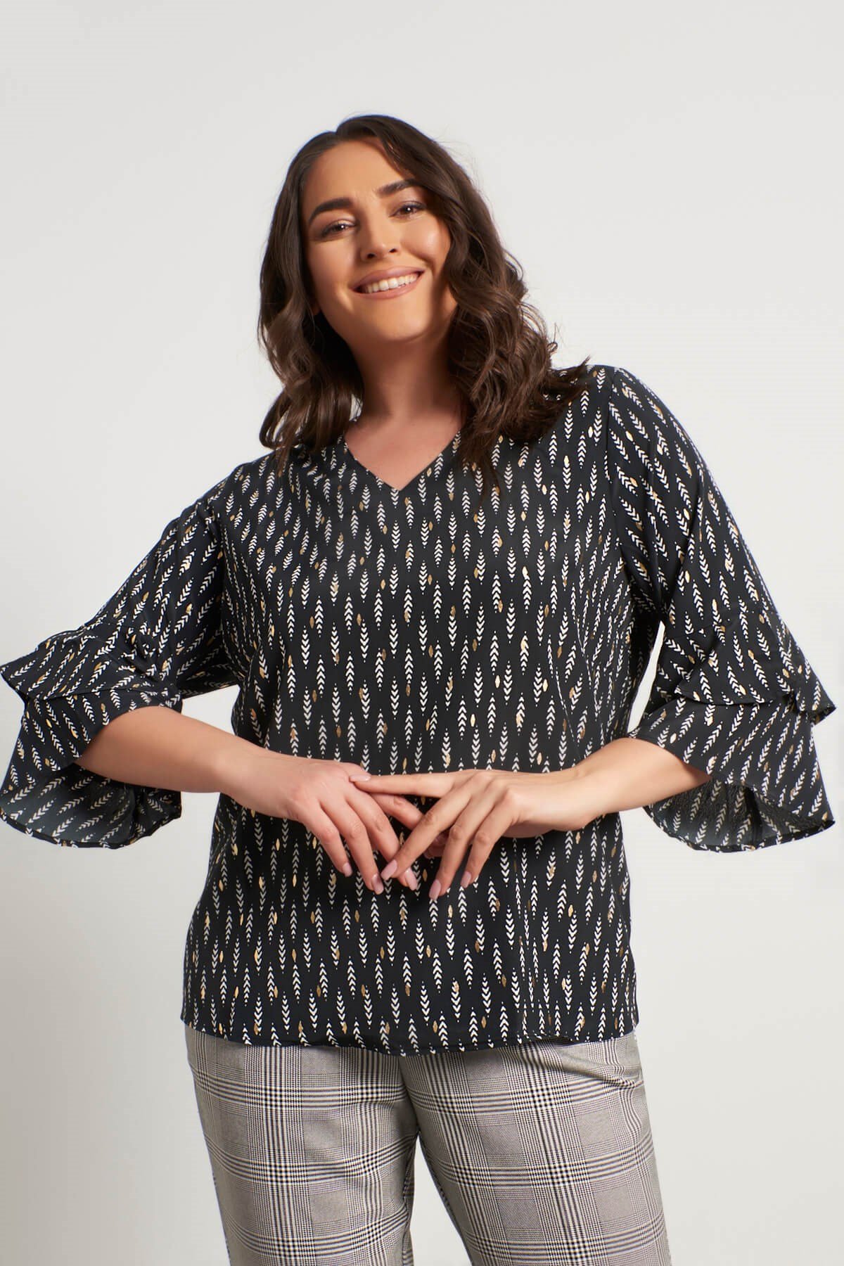 Myline-Kolları Volanlı Bluz-Büyük Beden Bluz-45750