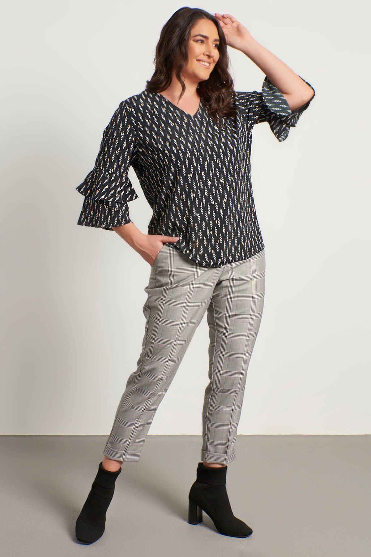 Myline-Kolları Volanlı Bluz-Büyük Beden Bluz-45750