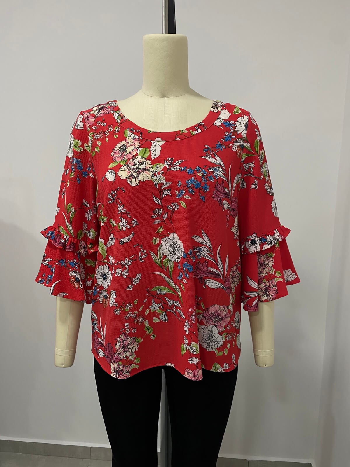 Myline-Kolları Volanlı Bluz-Büyük Beden Outlet-66548