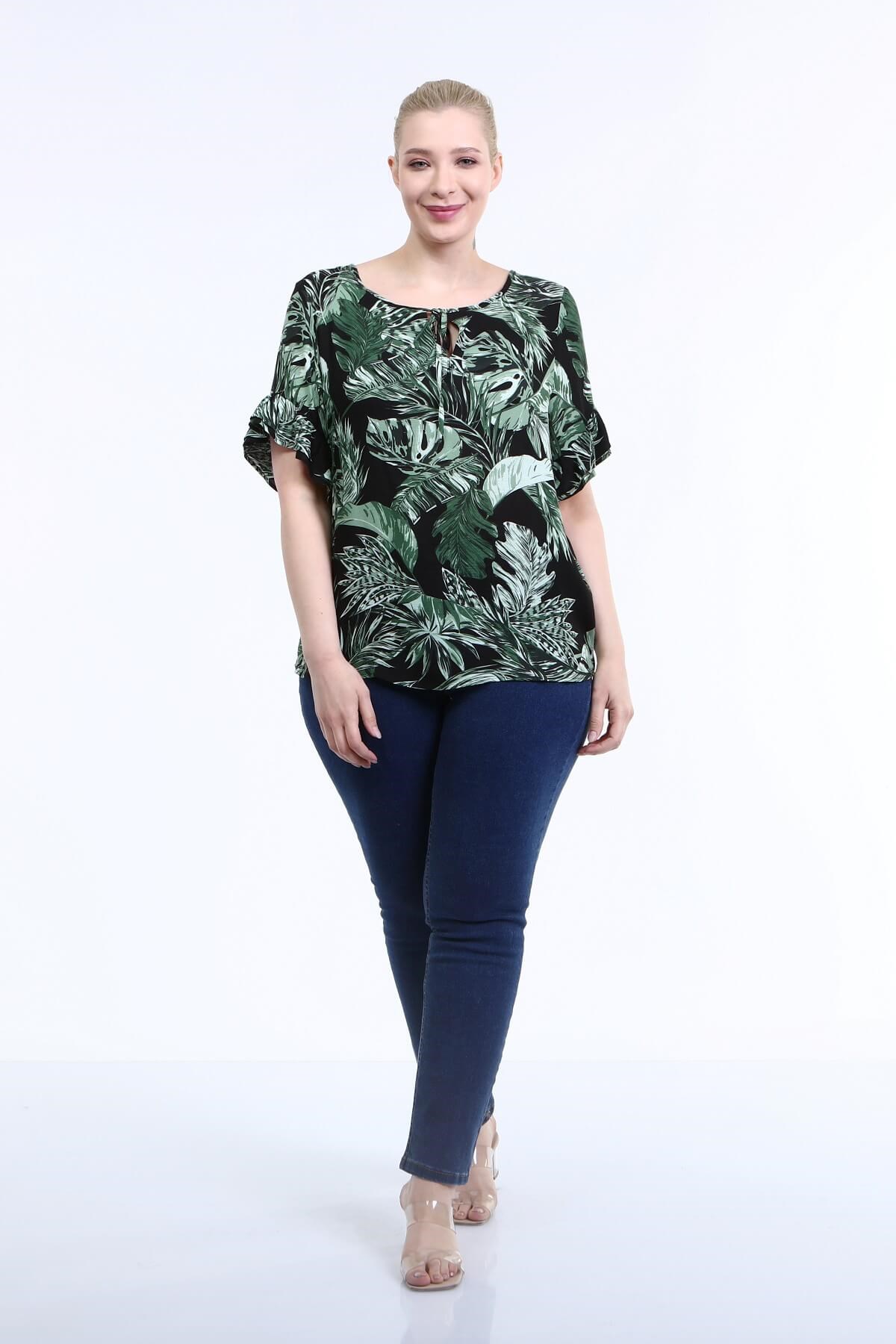 Myline-Kolları Volanlı Bluz-Büyük Beden Bluz-66706