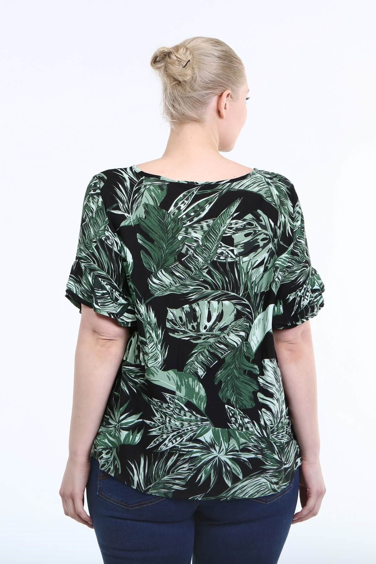 Myline-Kolları Volanlı Bluz-Büyük Beden Bluz-66706