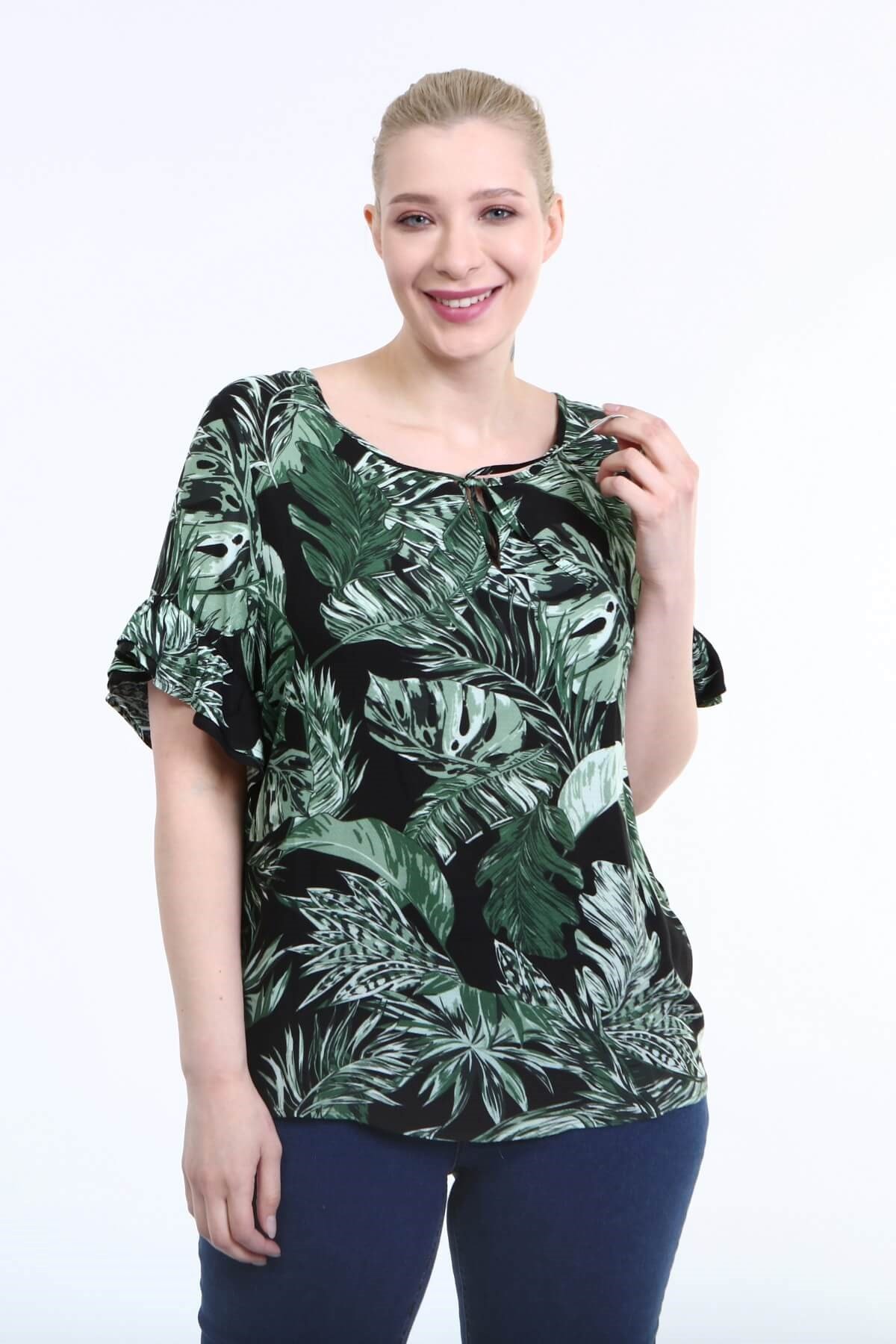 Myline-Kolları Volanlı Bluz-Büyük Beden Bluz-66706