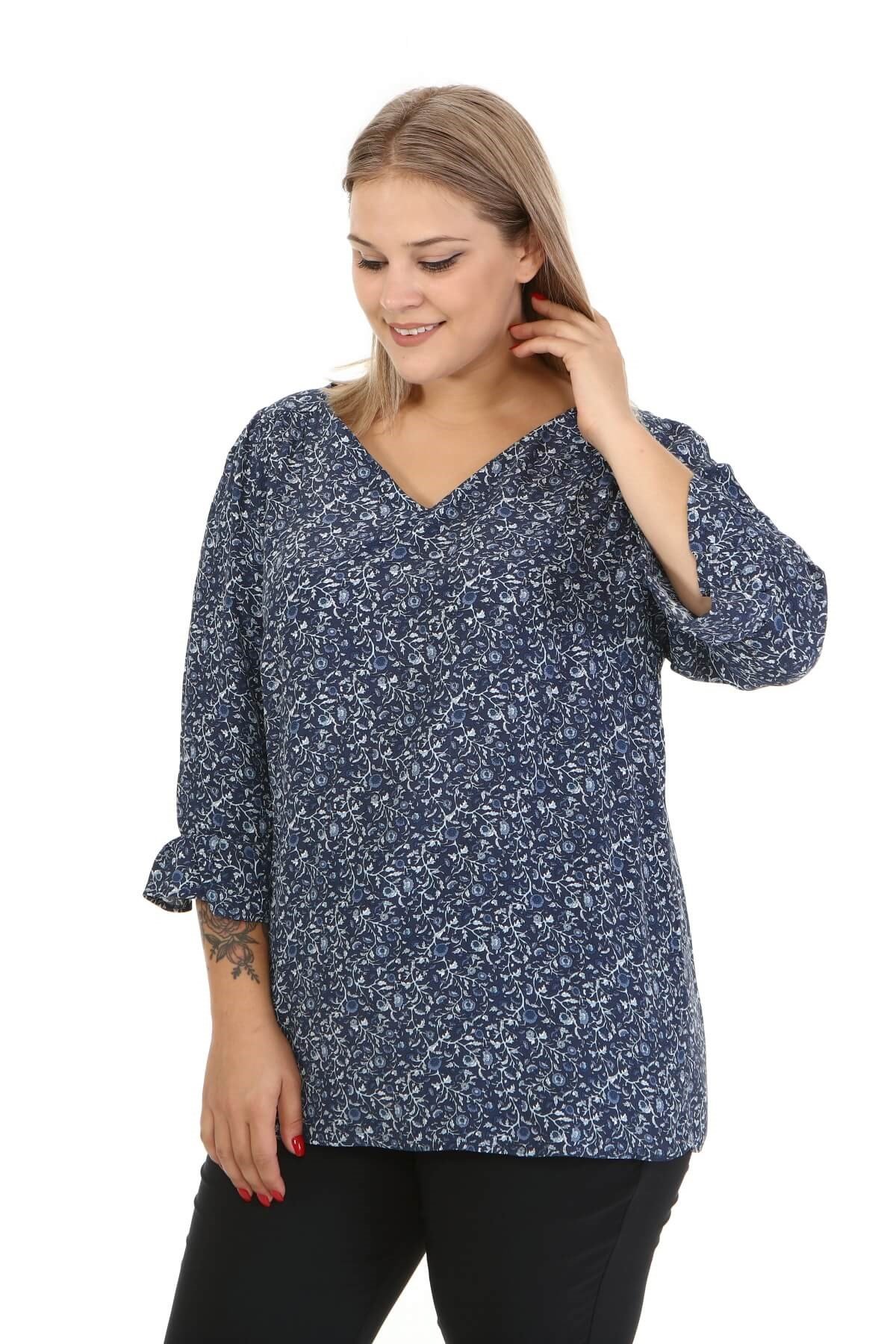 Myline-Kolları Volanlı Bluz-Büyük Beden Bluz-67053