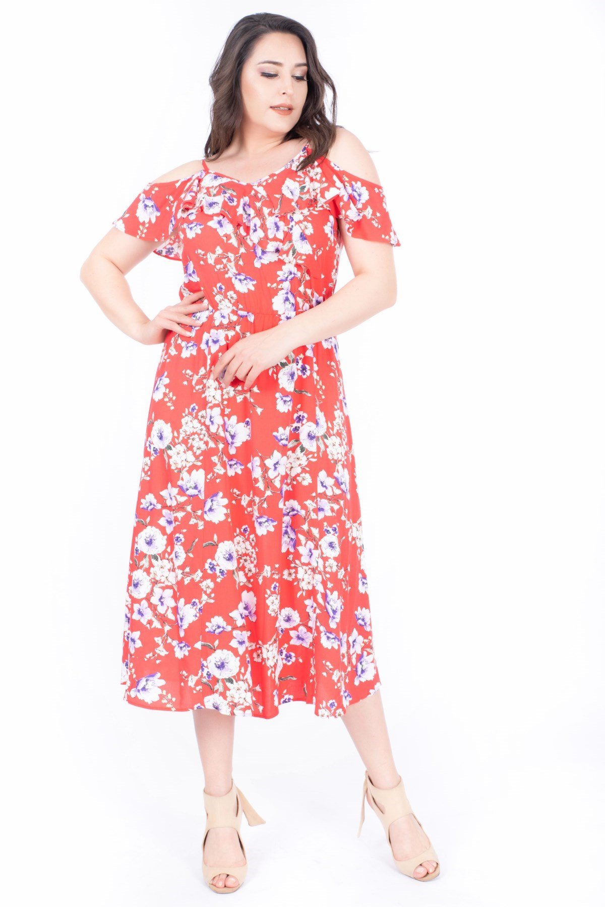 Myline-Kolları Volanlı Elbise-Elbise-34649