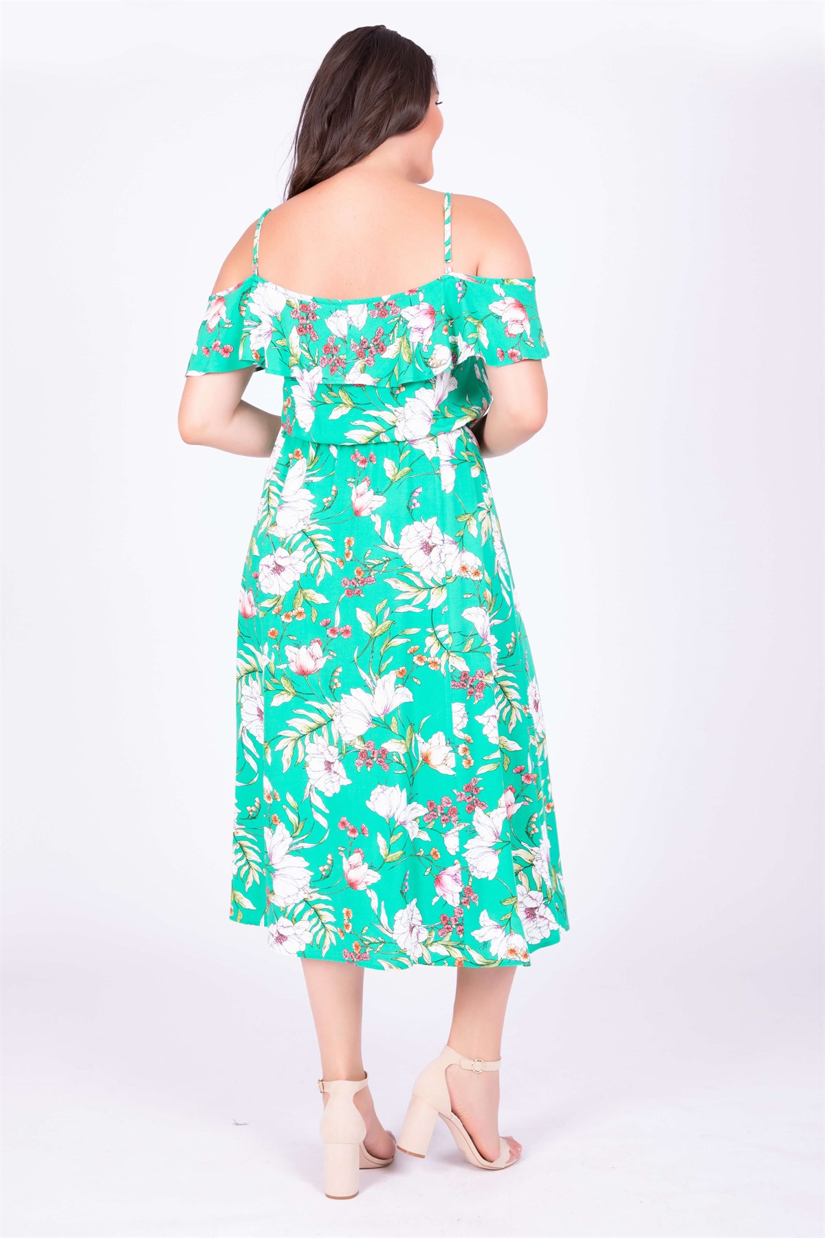 Myline-Kolları Volanlı Elbise-Büyük Beden Günlük Elbiseler-34882