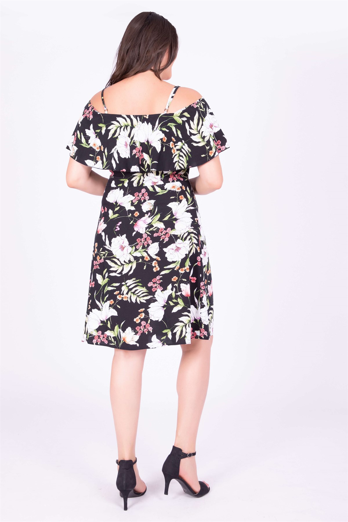 Myline-Kolları Volanlı Elbise-Büyük Beden Günlük Elbiseler-34895