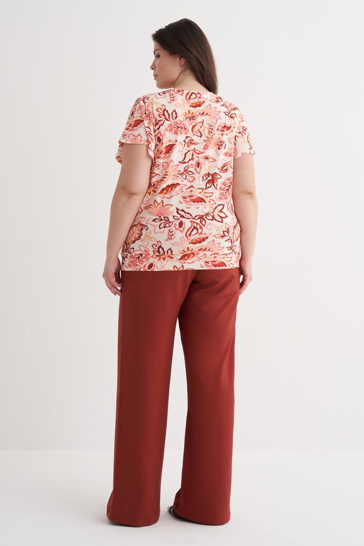 Myline-Kolları Volanlı Örme Tişört-Büyük Beden Tişört-149888