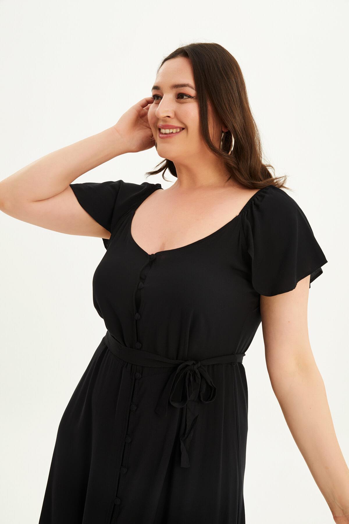 Myline-Kolları Volanlı Uzun Elbise-Büyük Beden Günlük Elbiseler-66439