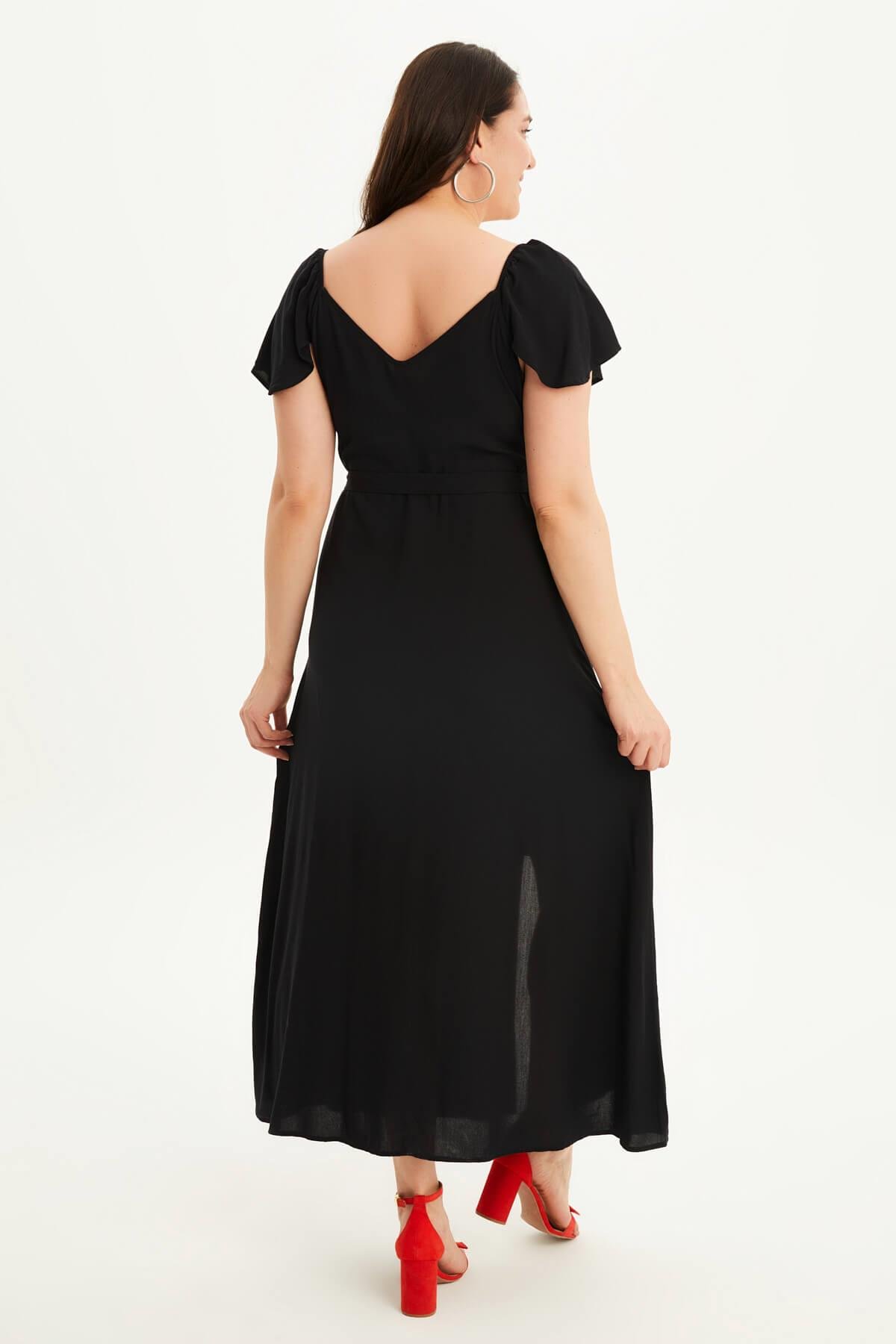 Myline-Kolları Volanlı Uzun Elbise-Büyük Beden Günlük Elbiseler-66439