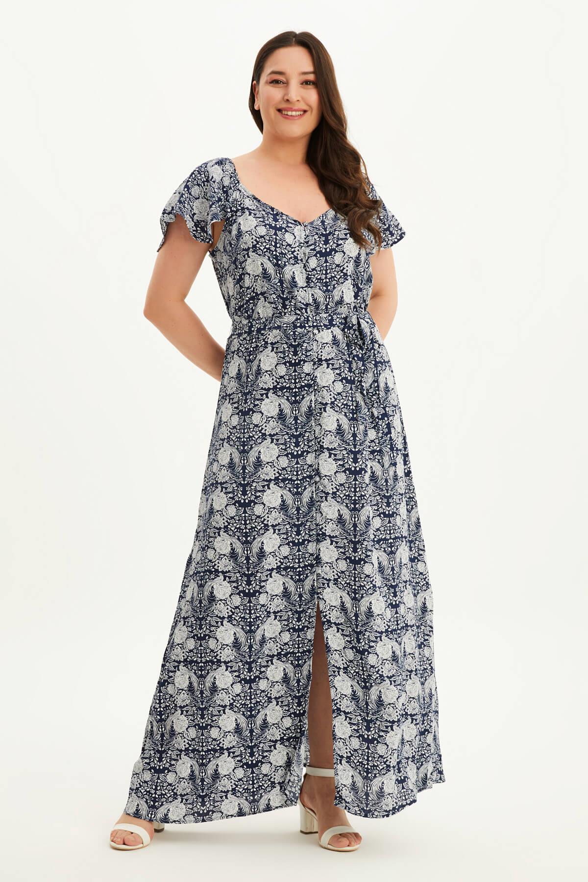 Myline-Kolları Volanlı Uzun Elbise-Büyük Beden Günlük Elbiseler-66699