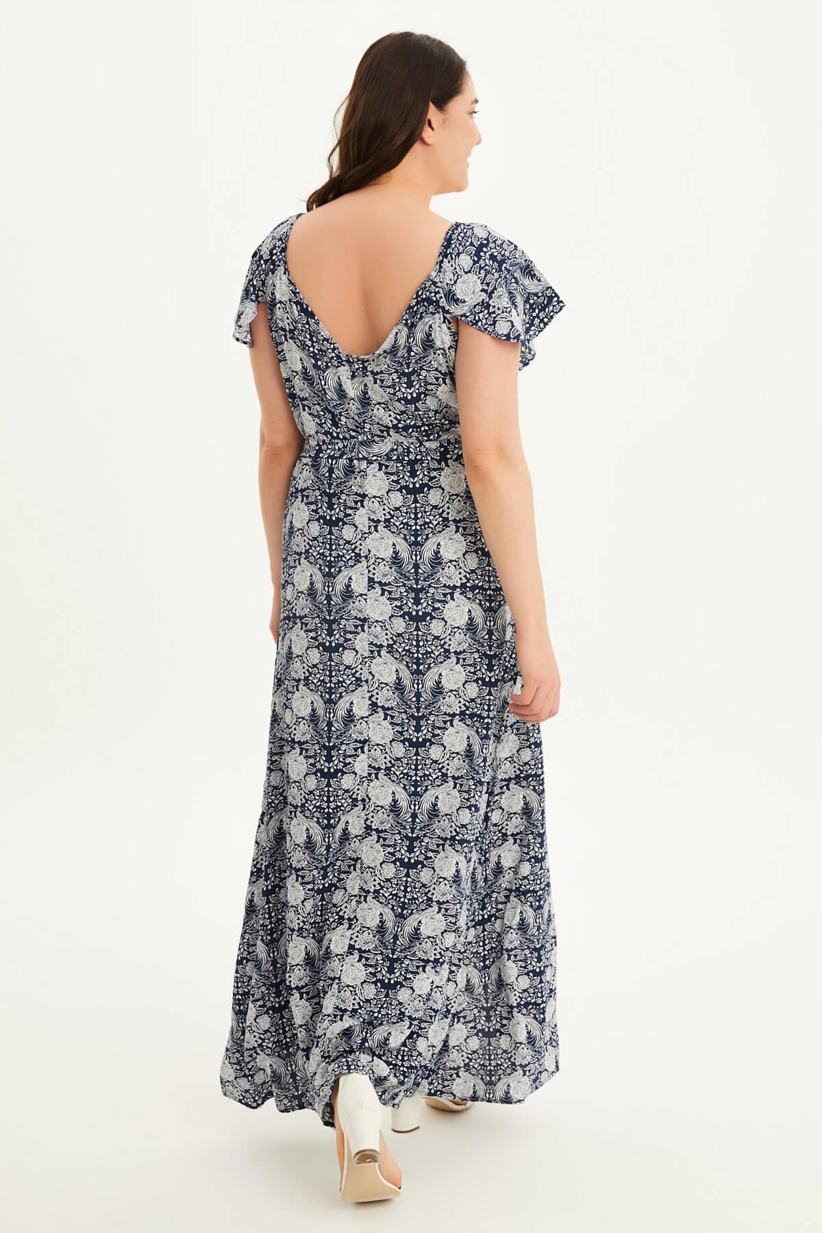 Myline-Kolları Volanlı Uzun Elbise-Büyük Beden Günlük Elbiseler-66699