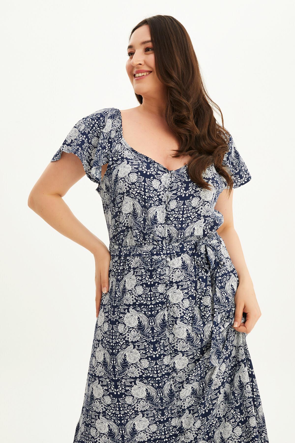 Myline-Kolları Volanlı Uzun Elbise-Büyük Beden Günlük Elbiseler-66699