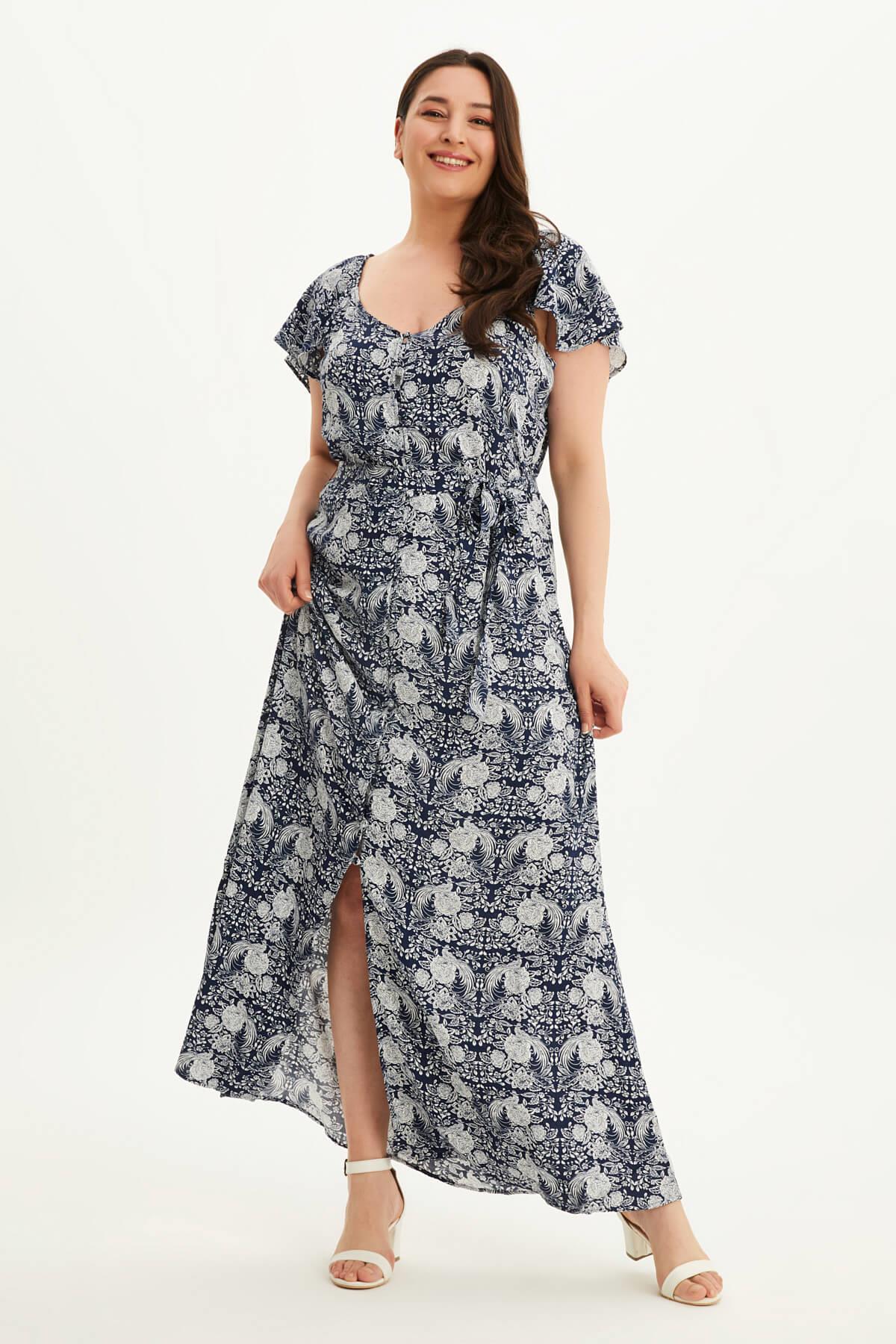 Myline-Kolları Volanlı Uzun Elbise-Büyük Beden Günlük Elbiseler-66699