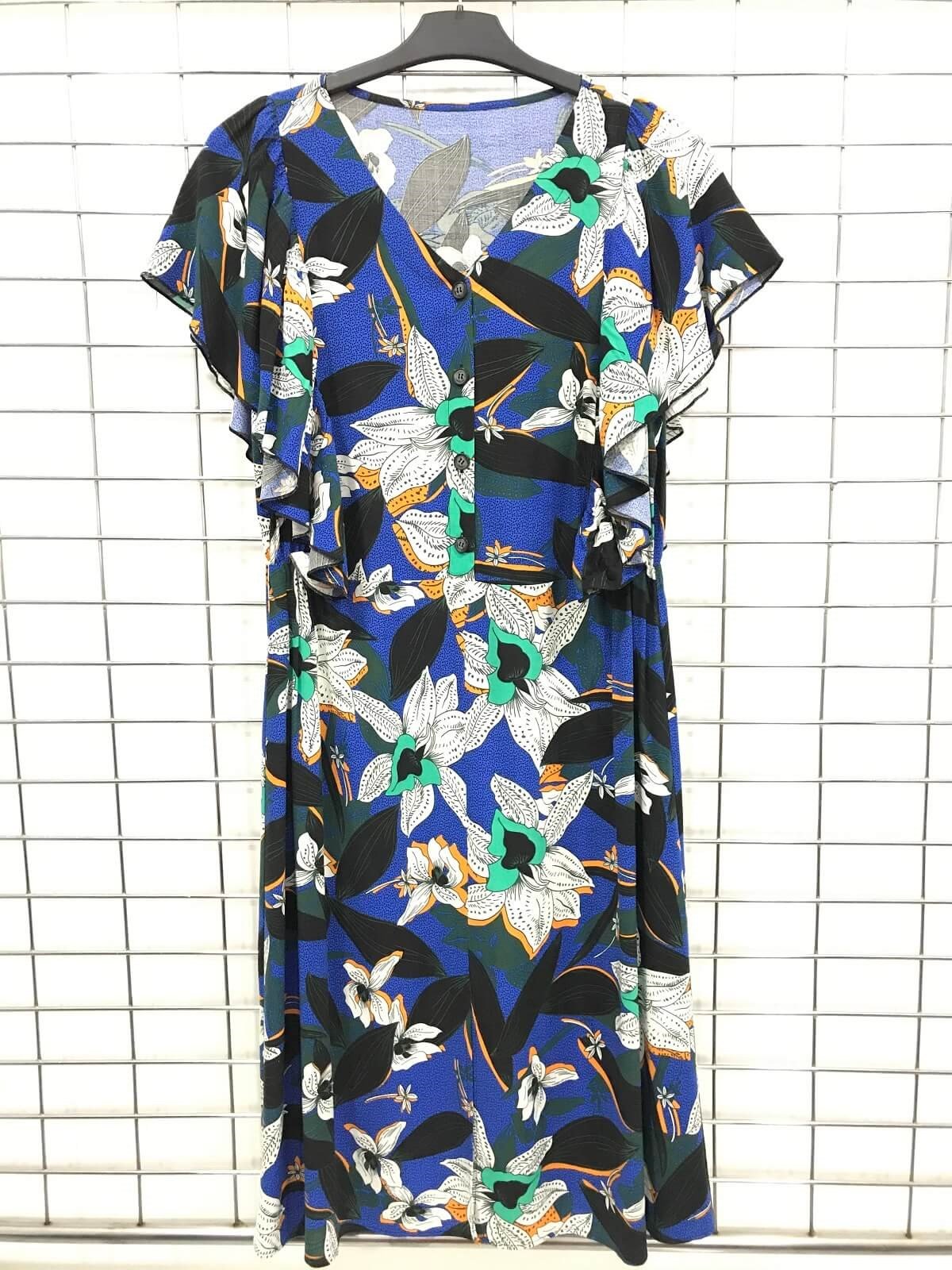 Myline-Kolları Volanlı V Yaka Elbise-Büyük Beden Günlük Elbiseler-45917