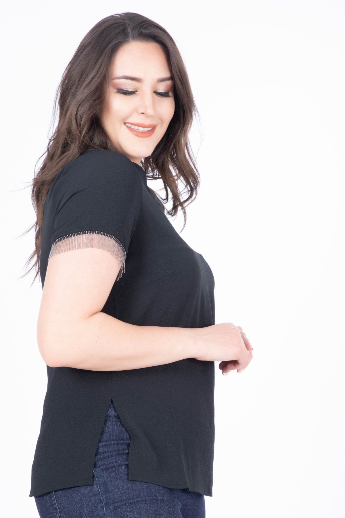 Myline-Kolları Zincirli Bluz-Büyük Beden Bluz-23792