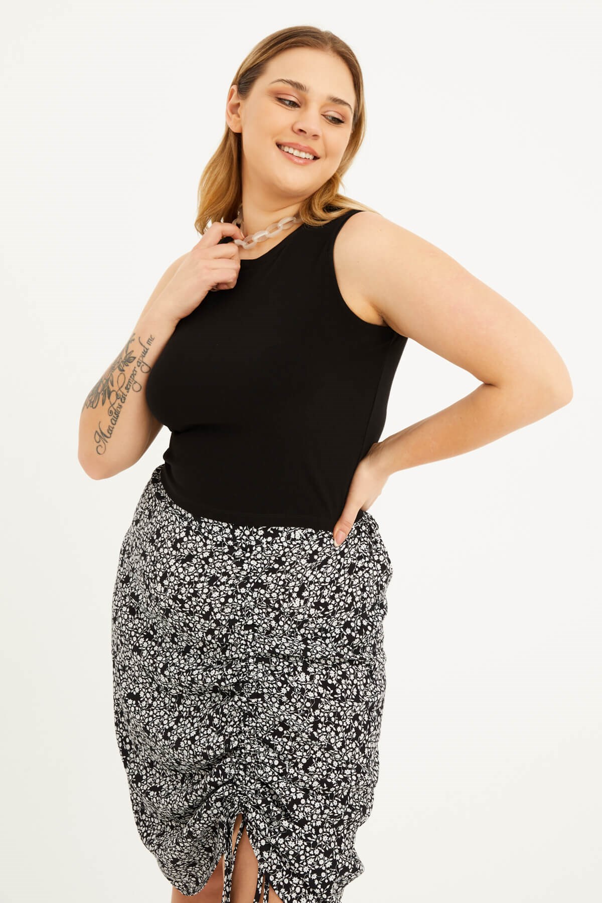 Myline-Kolsuz Crop Top-Büyük Beden Tişört-77541