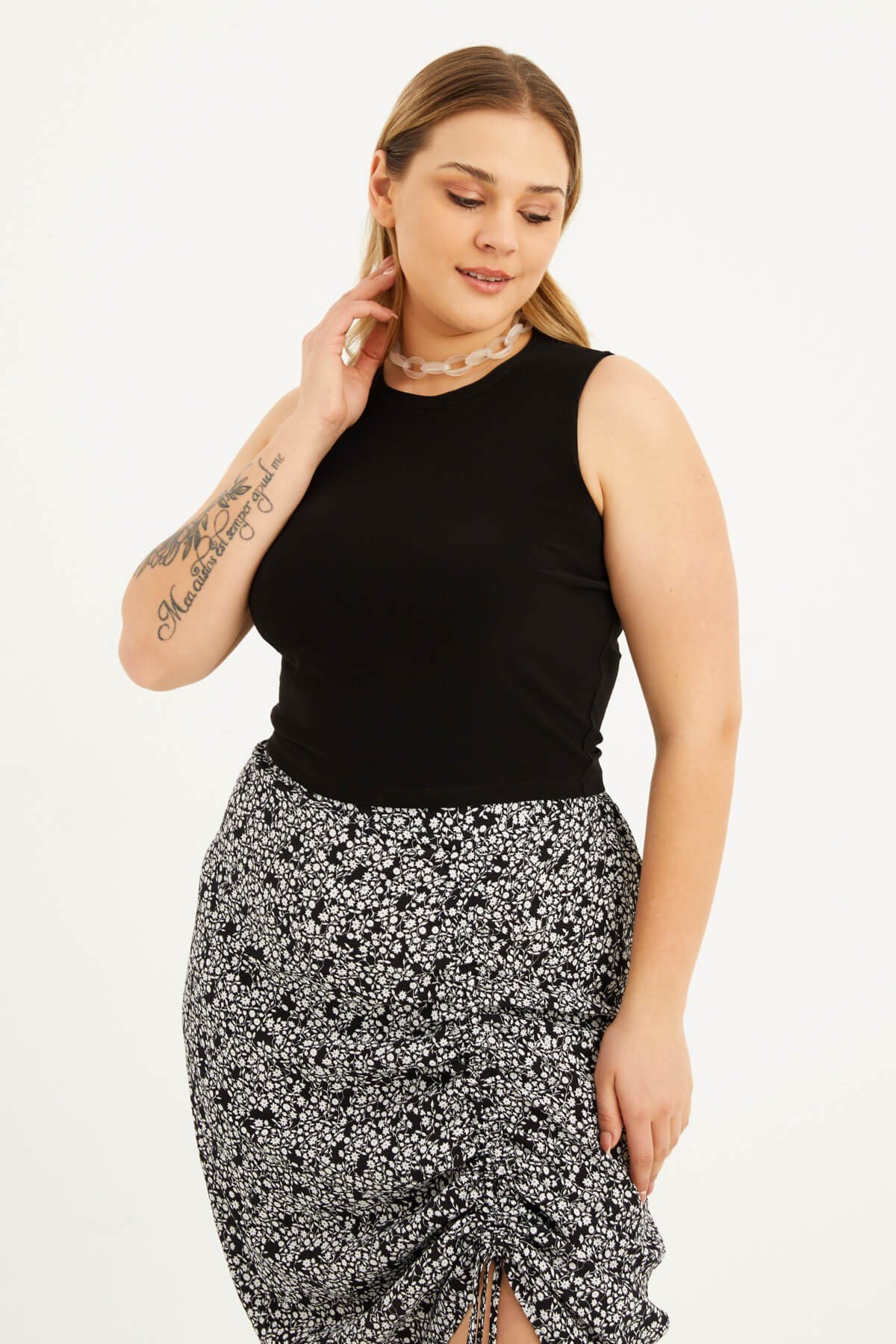 Myline-Kolsuz Crop Top-Büyük Beden Tişört-77541