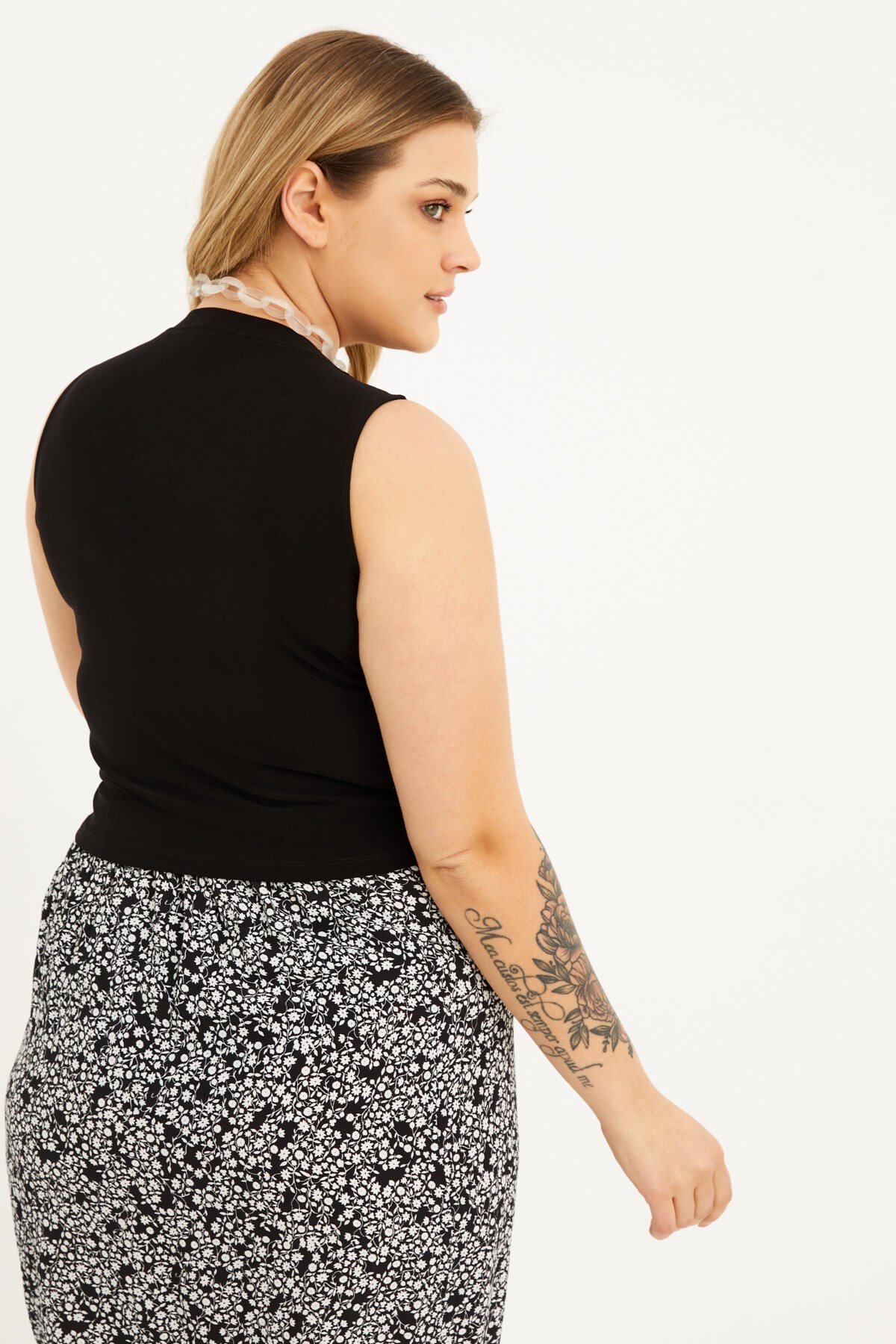 Myline-Kolsuz Crop Top-Büyük Beden Tişört-77541