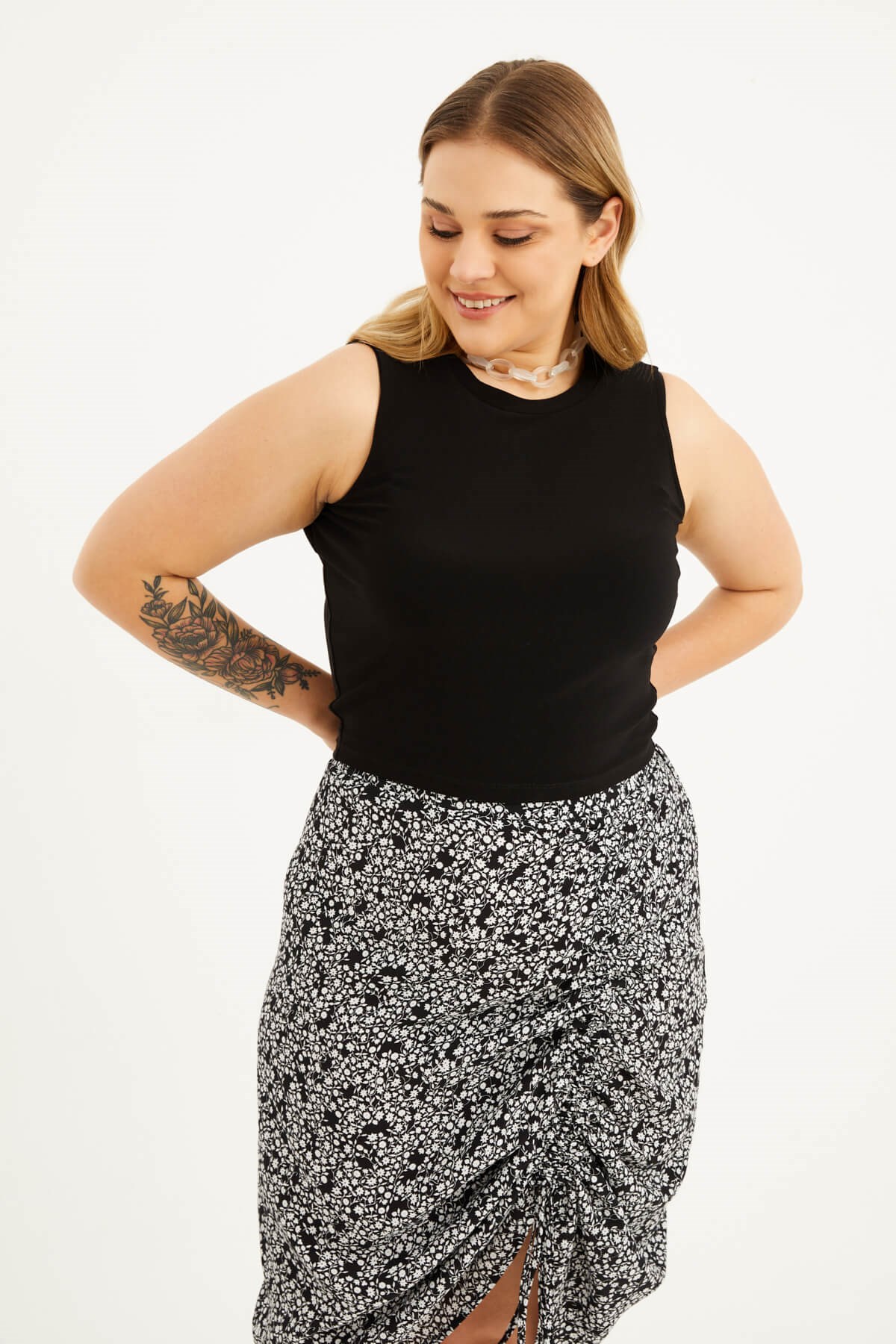 Myline-Kolsuz Crop Top-Büyük Beden Tişört-77541