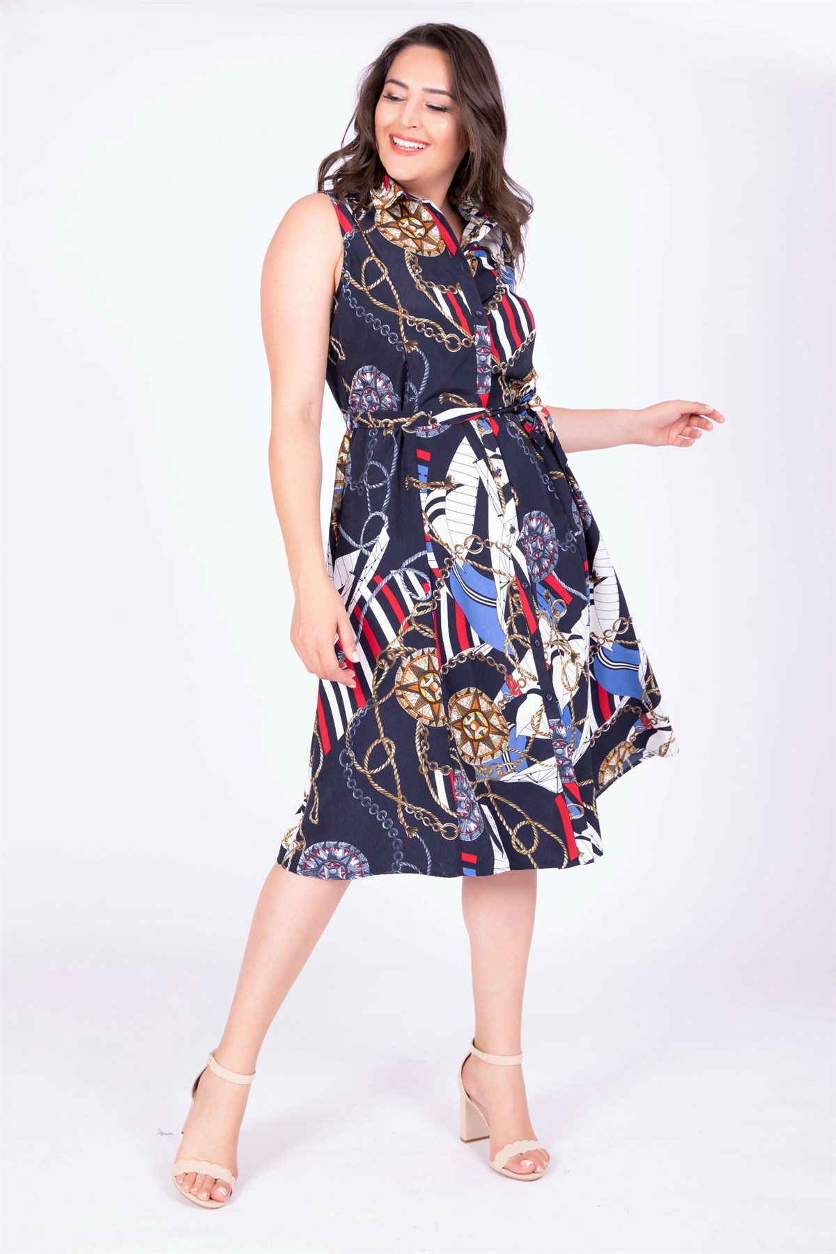 Myline-Kolsuz Gömlek Elbise-Büyük Beden Günlük Elbiseler-34739