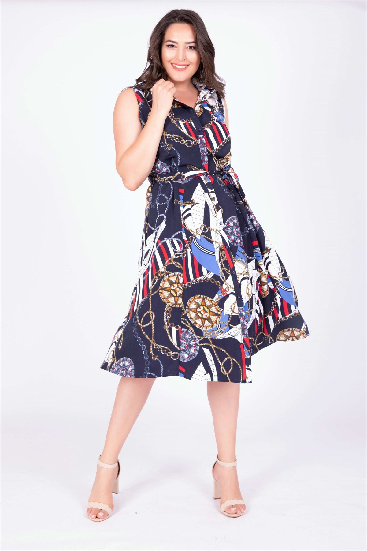 Myline-Kolsuz Gömlek Elbise-Büyük Beden Günlük Elbiseler-34739