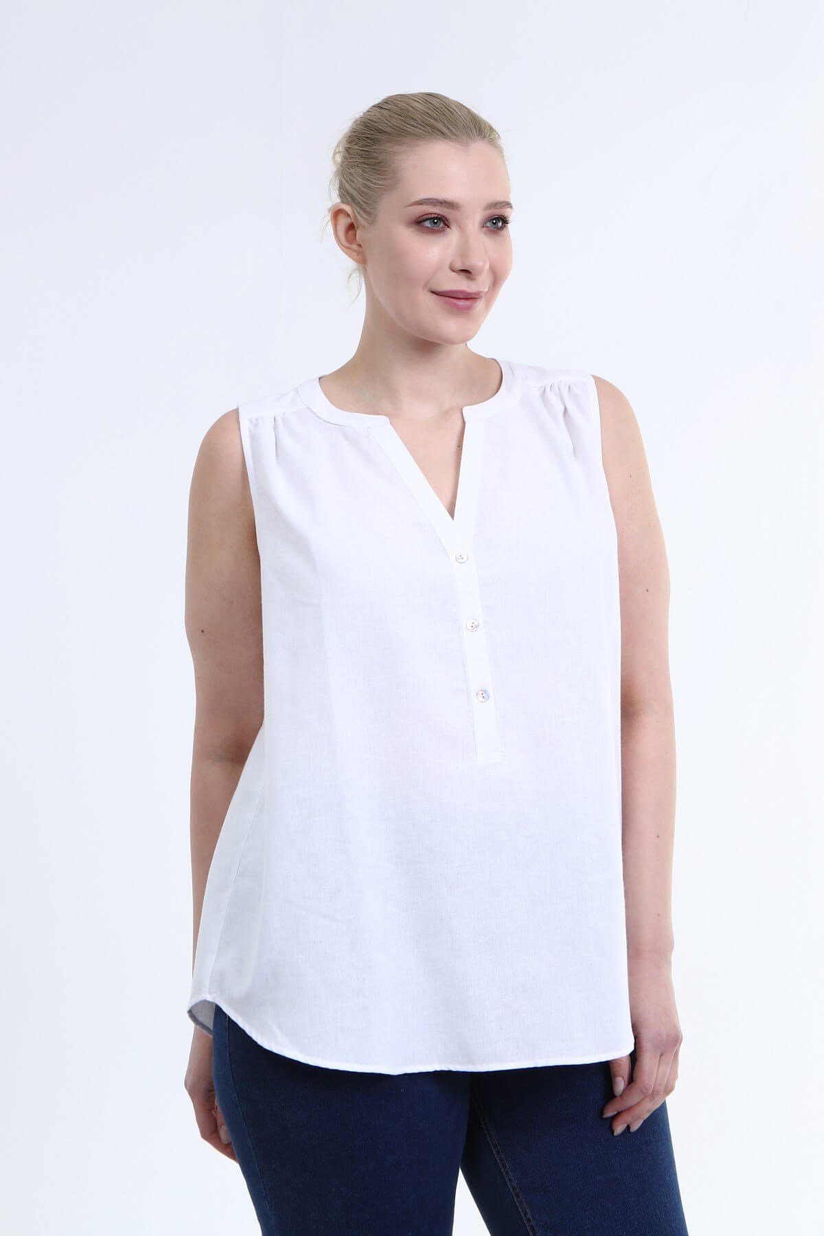 Myline-Kolsuz Keten Gömlek -Büyük Beden Gömlek-66655