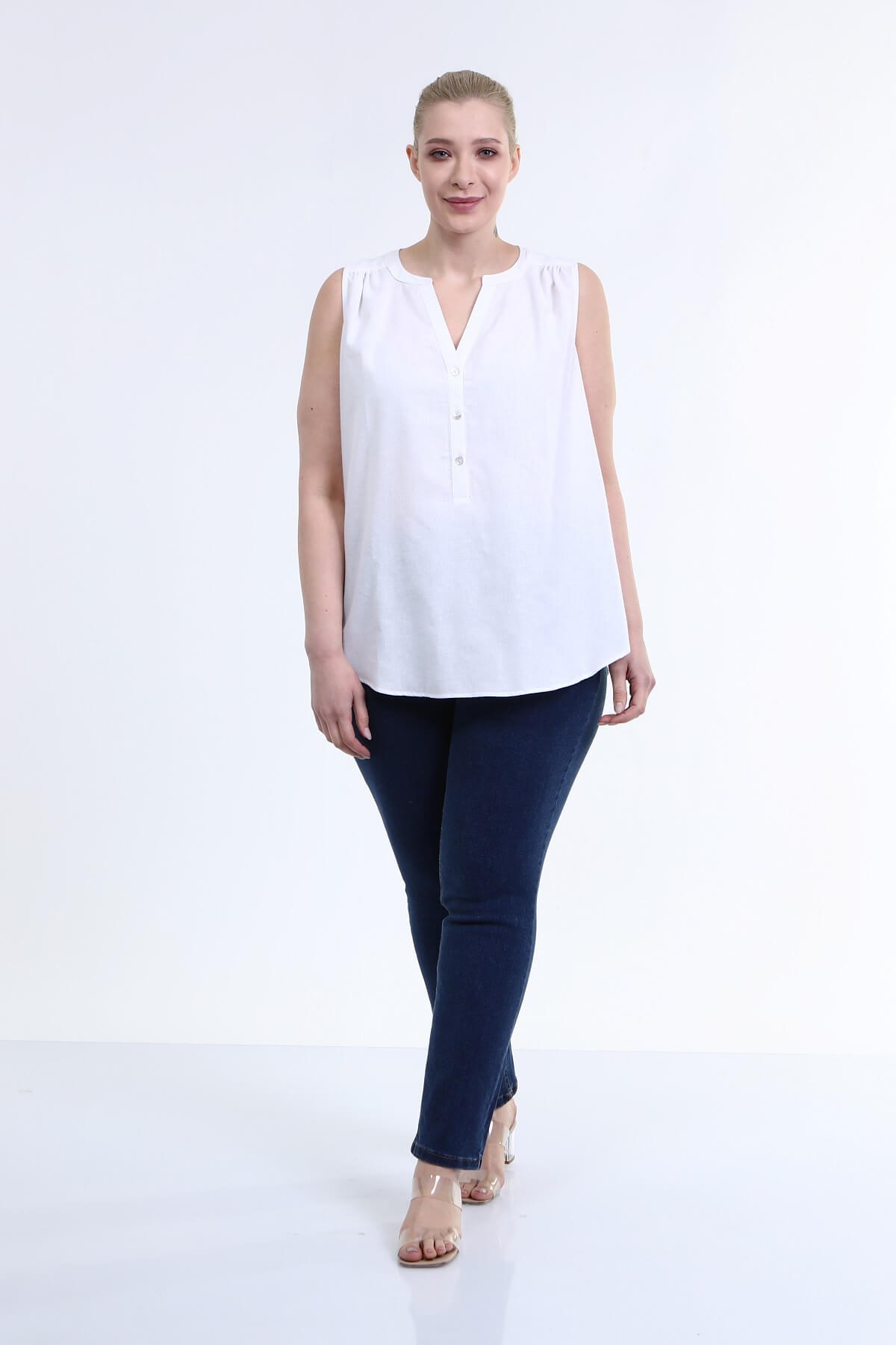 Myline-Kolsuz Keten Gömlek -Büyük Beden Gömlek-66655