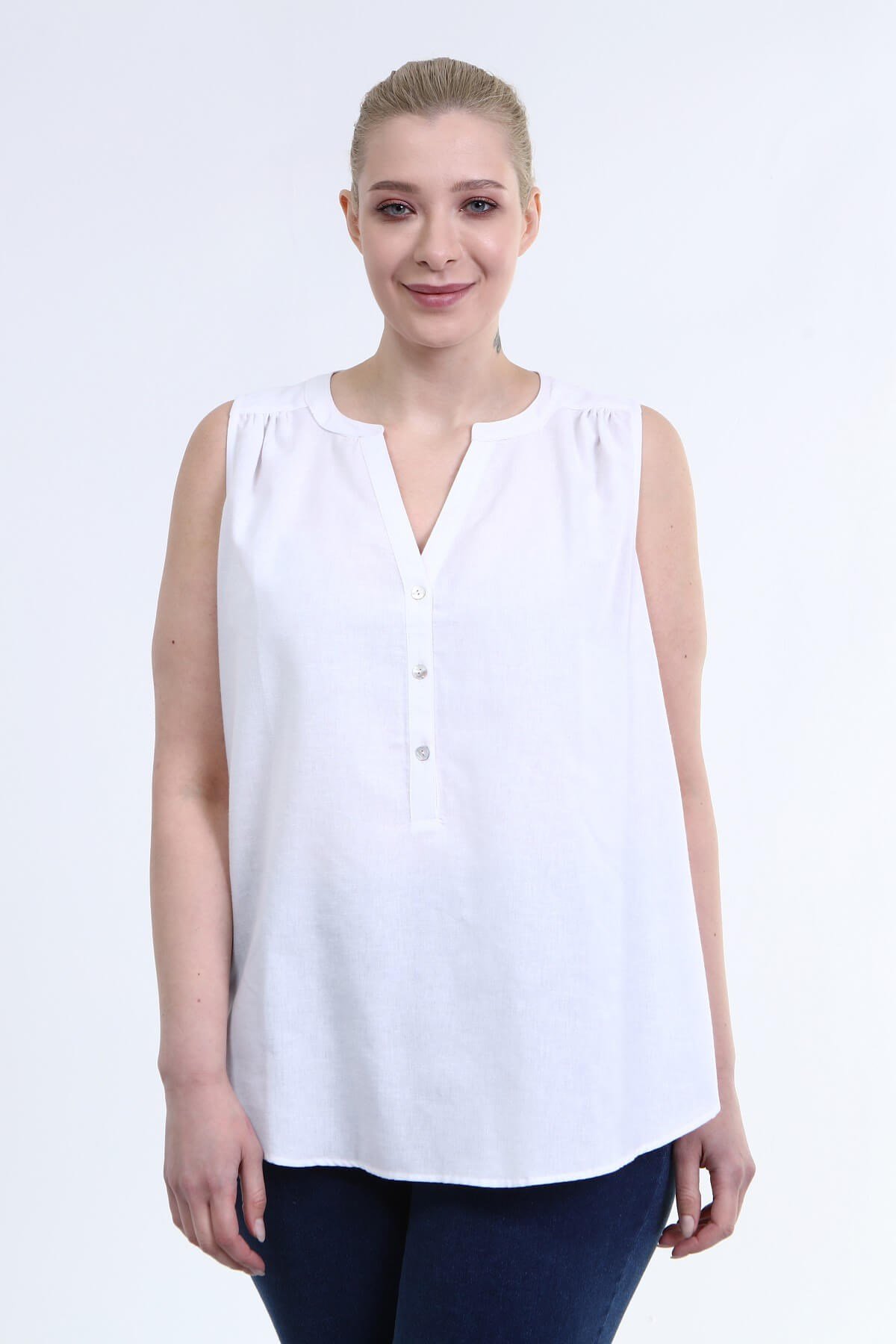 Myline-Kolsuz Keten Gömlek -Büyük Beden Gömlek-66655