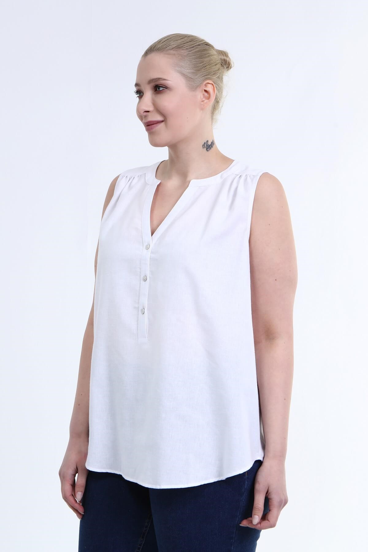 Myline-Kolsuz Keten Gömlek -Büyük Beden Gömlek-66655