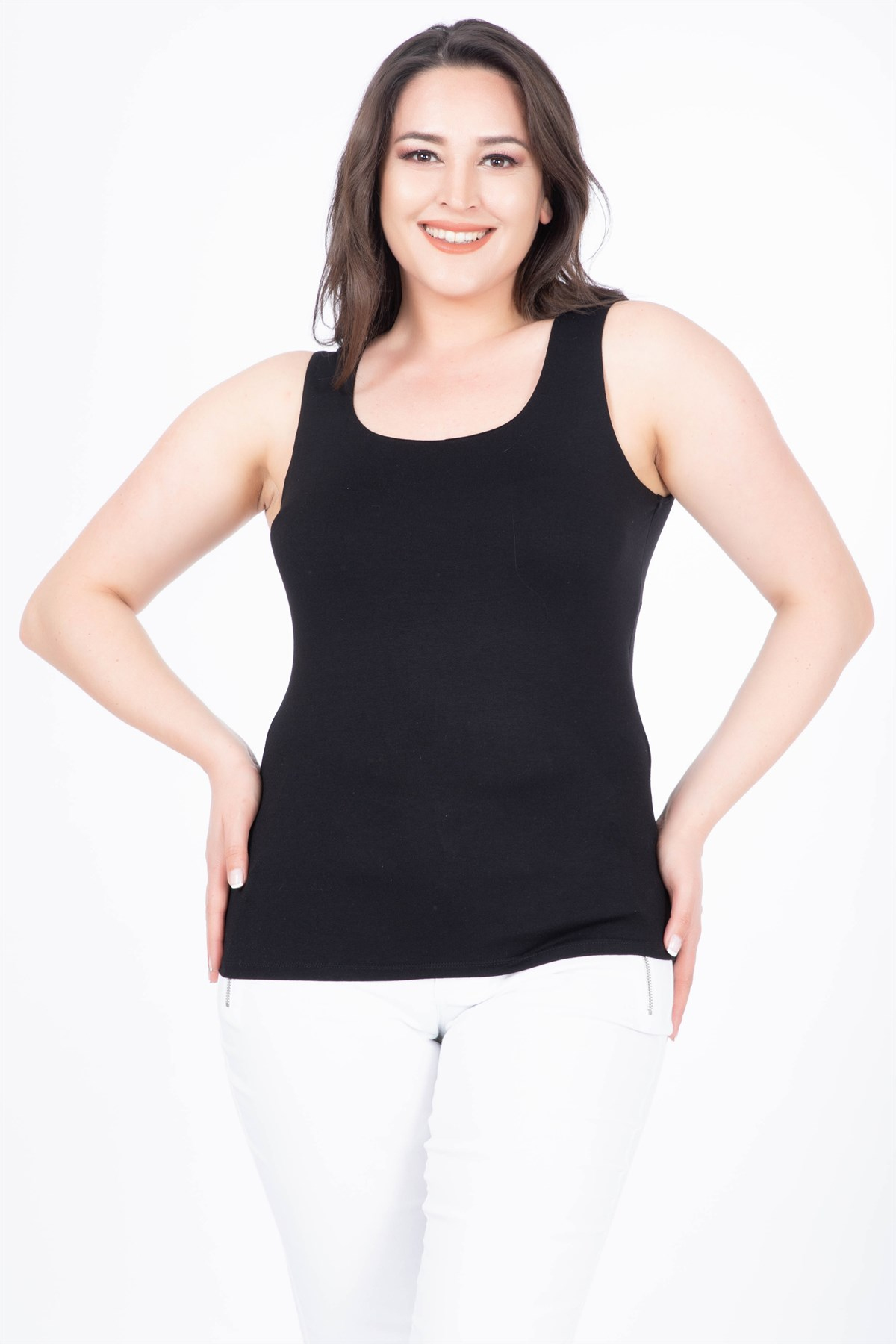 MYLINE-Kolsuz Siyah Atlet-Bluz-34379
