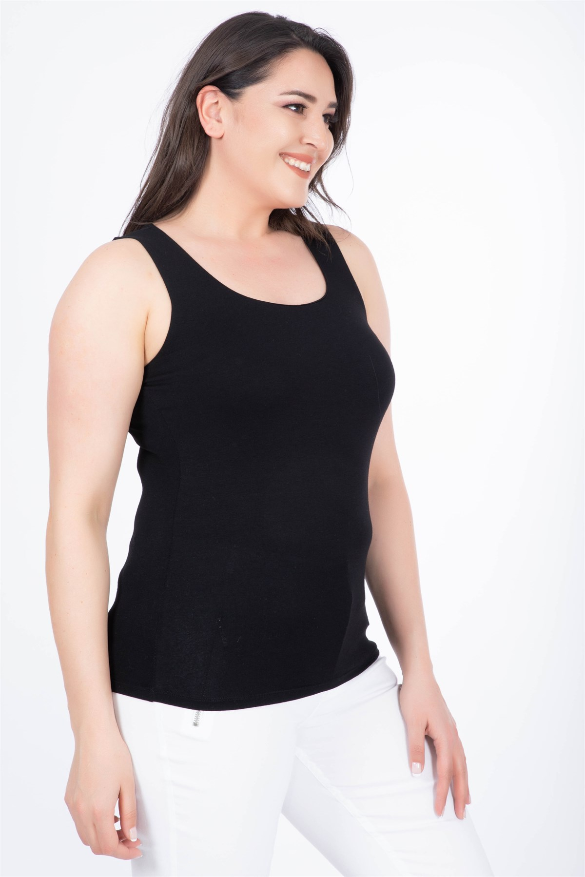 MYLINE-Kolsuz Siyah Atlet-Bluz-34379
