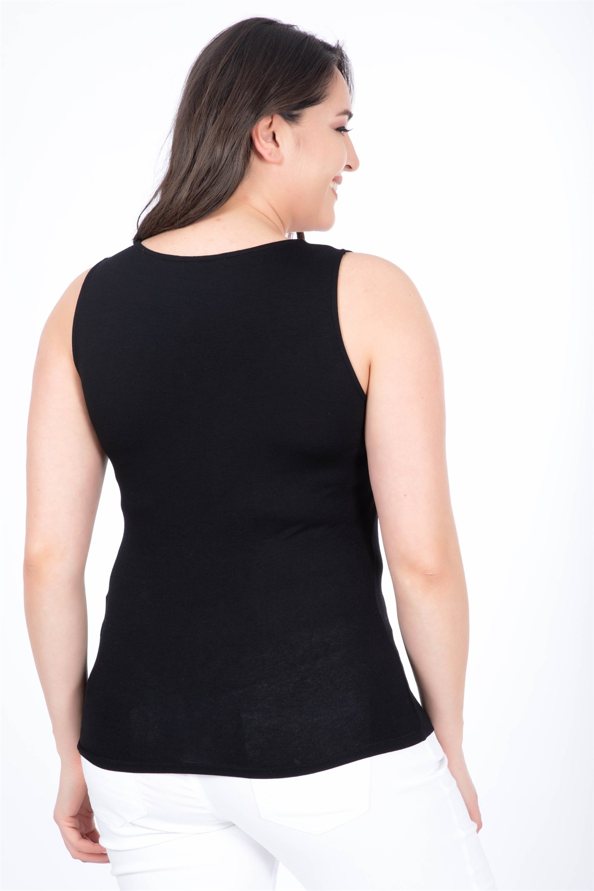 MYLINE-Kolsuz Siyah Atlet-Bluz-34379