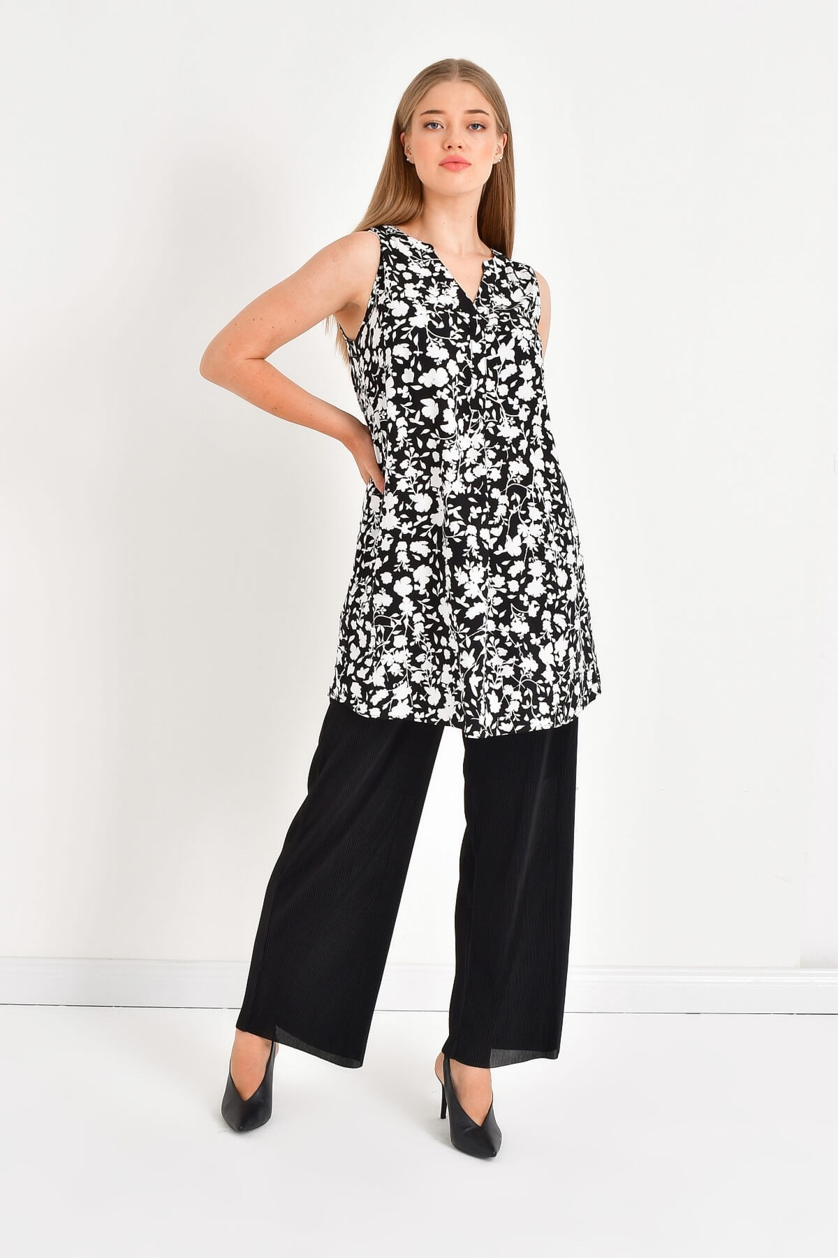 Myline-Kolsuz V Yaka Bluz-Büyük Beden Bluz-45811