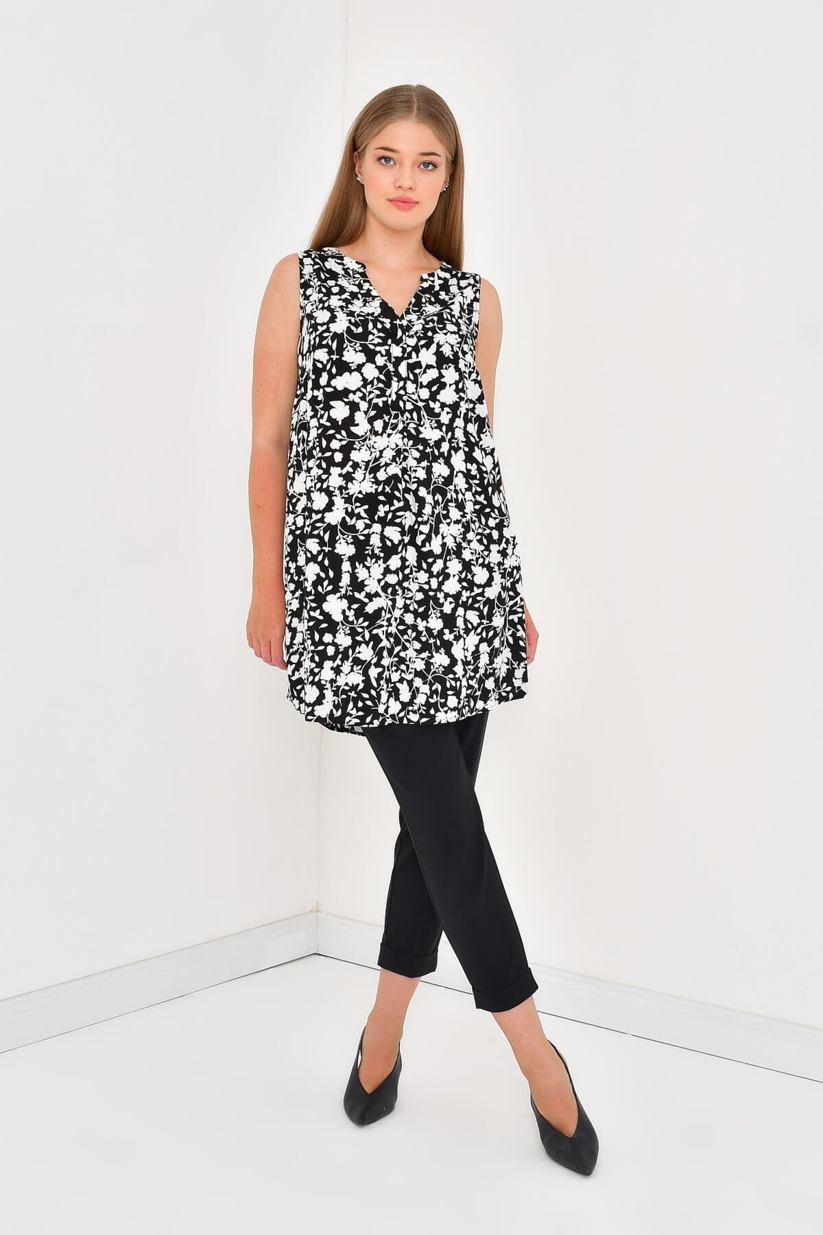 Myline-Kolsuz V Yaka Bluz-Büyük Beden Bluz-45811