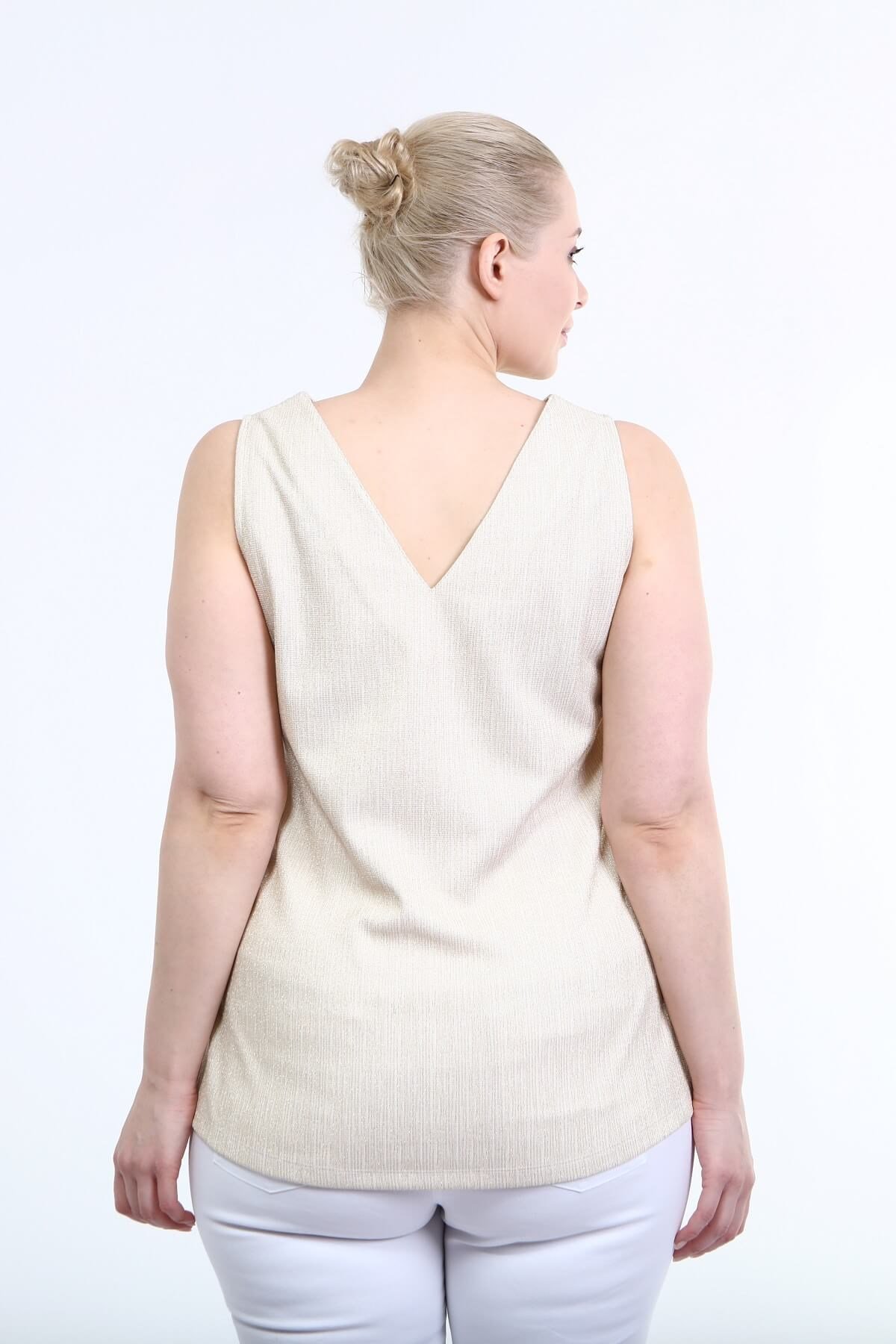 Myline-Kolsuz V Yaka Simli Bluz-Büyük Beden Bluz-66652