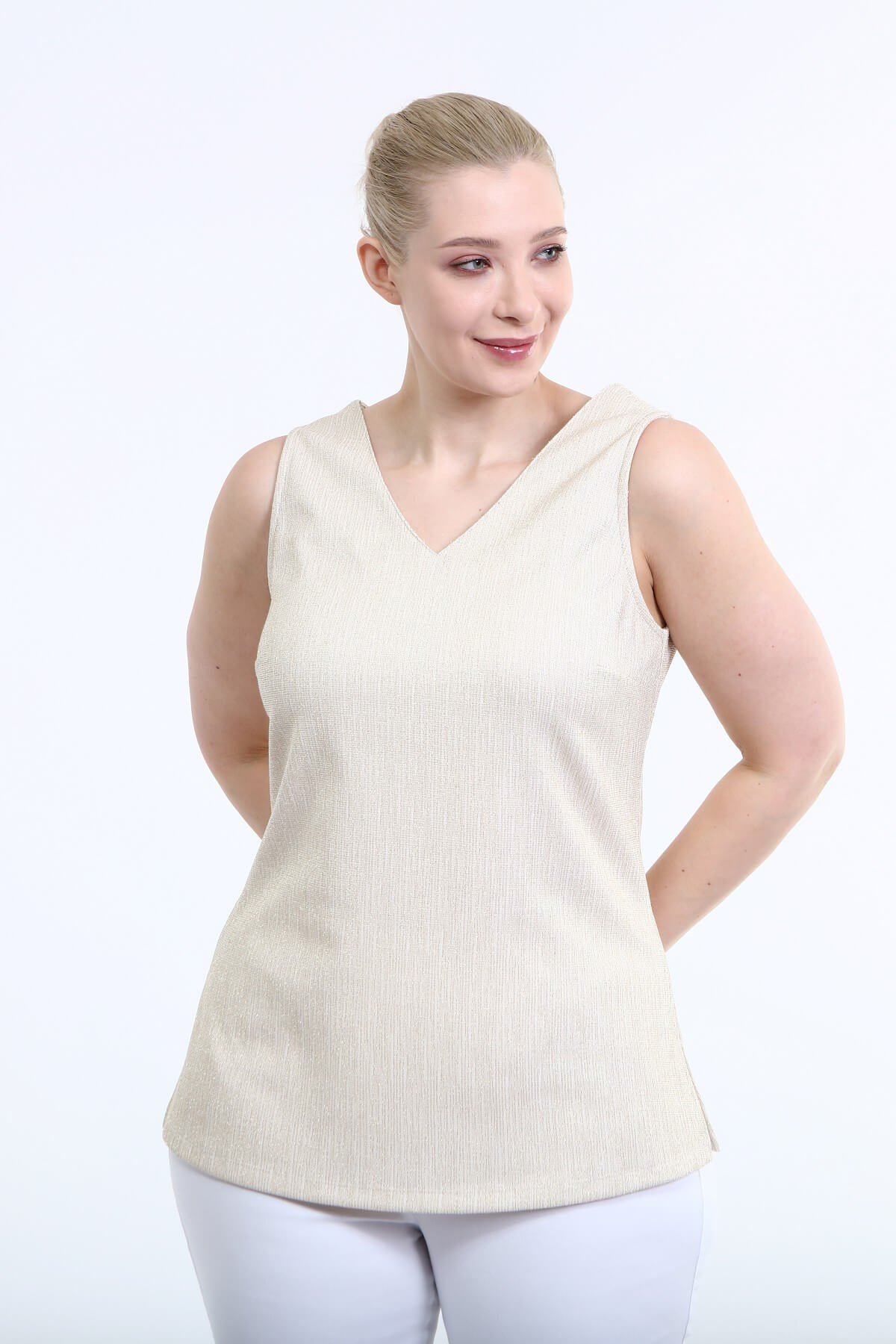 Myline-Kolsuz V Yaka Simli Bluz-Büyük Beden Bluz-66652