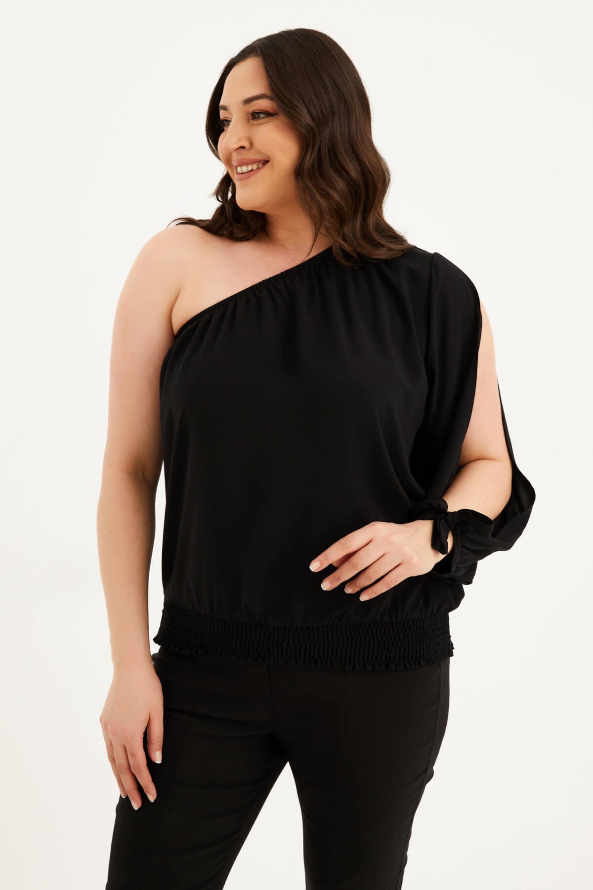 Myline-Kolu Yırtmaçlı Gipeli Bluz-Büyük Beden Bluz-77588