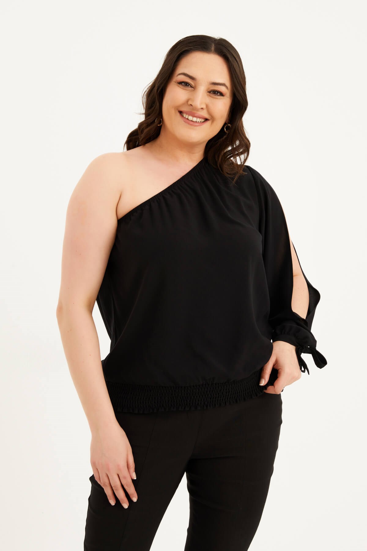 Myline-Kolu Yırtmaçlı Gipeli Bluz-Büyük Beden Bluz-77588