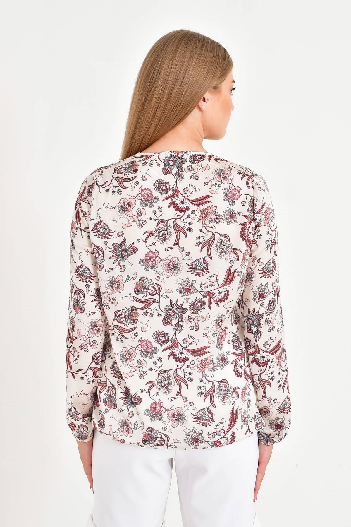 Myline-Kruvaze Saten Bluz-Büyük Beden Bluz-12401-m