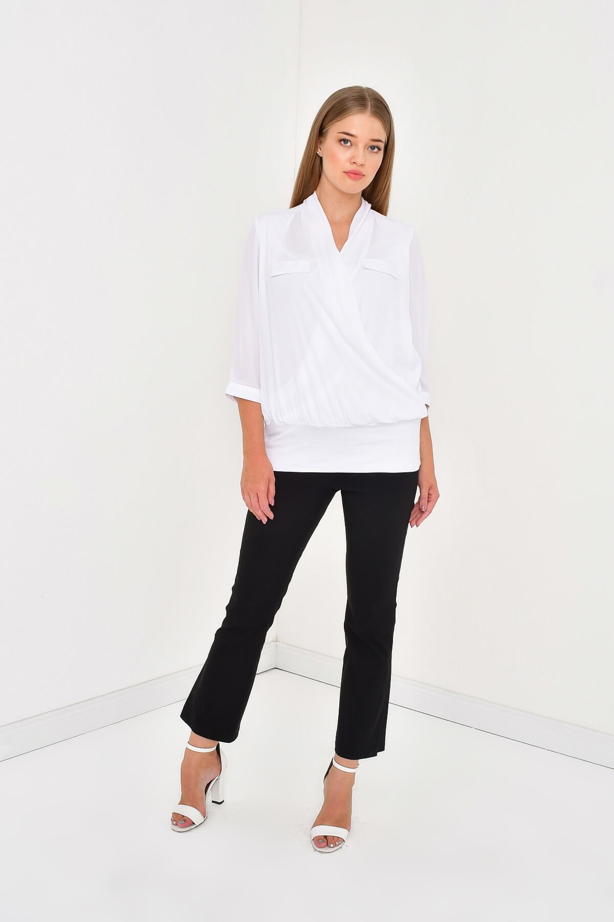 Myline-Kruvaze Şifon Bluz-Büyük Beden Bluz-12436-m